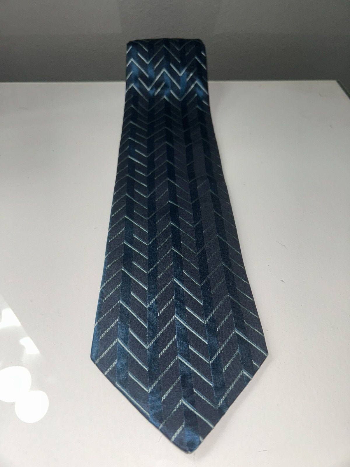 Valentino Valentino Blue Chevron Silk Neck Tie Size ONE SIZE - 3 Thumbnail