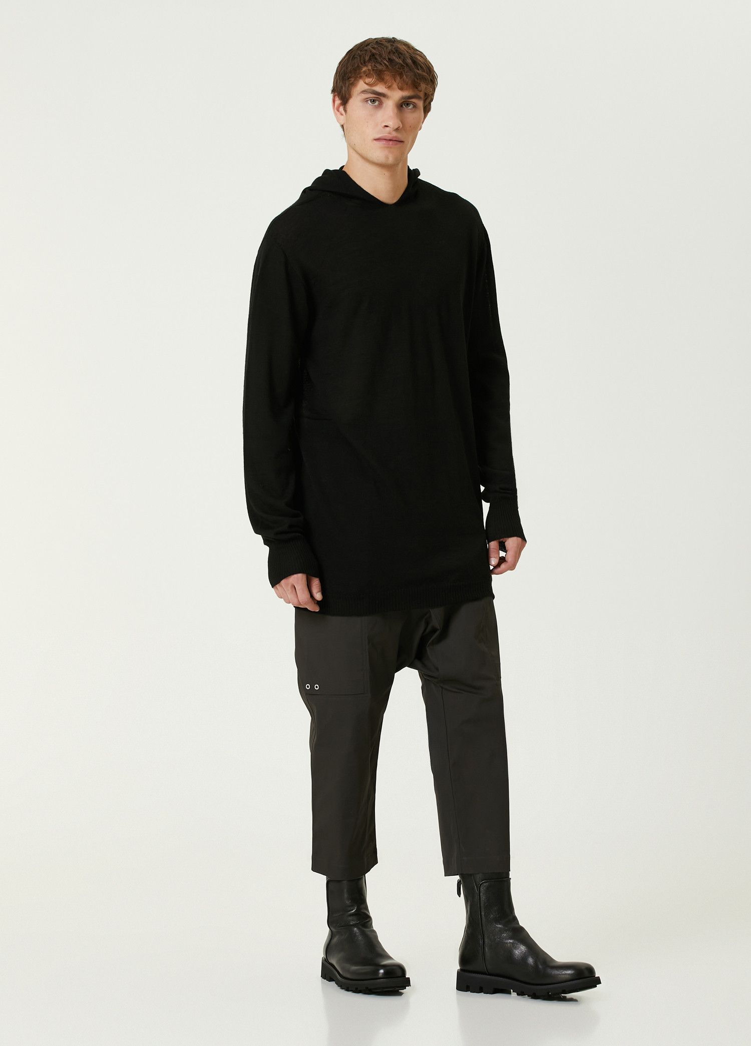 Rick Owens RICK OWENS black hooded oversized wool sweater Medium Size US M / EU 48-50 / 2 - 2 Thumbnail