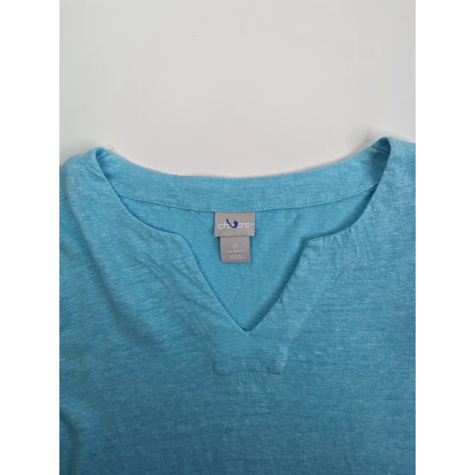 Vintage Chico's Tunic Shirt Blue 100% Linen Knit V-Neck 3/4 Sleeve Roll Tab Breathable Lightweight Womens Regular Size S Size S / US 4 / IT 40 - 6 Thumbnail