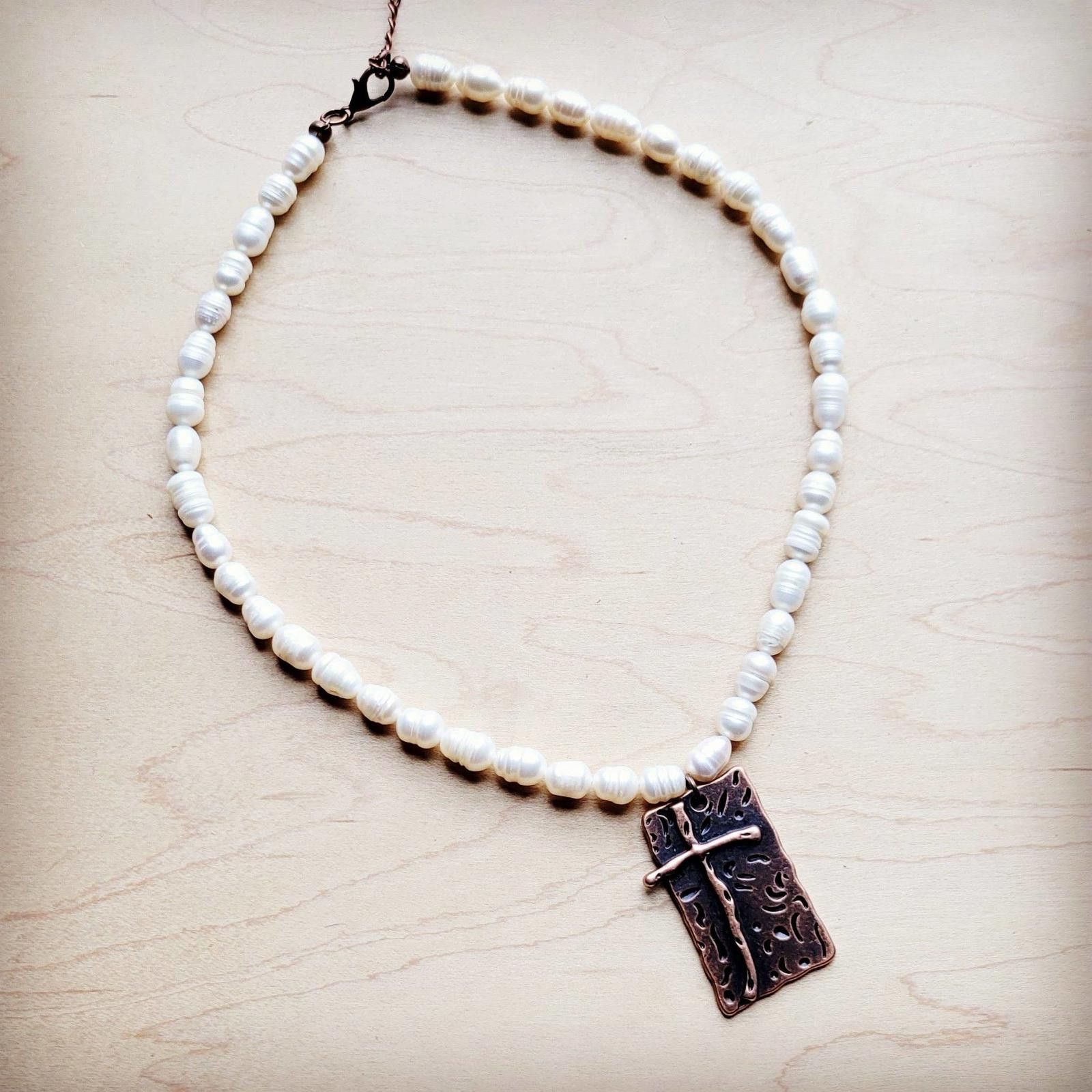 Other Freshwater Pearl Collar Necklace Copper Cross Pendant Size ONE SIZE - 1 Preview