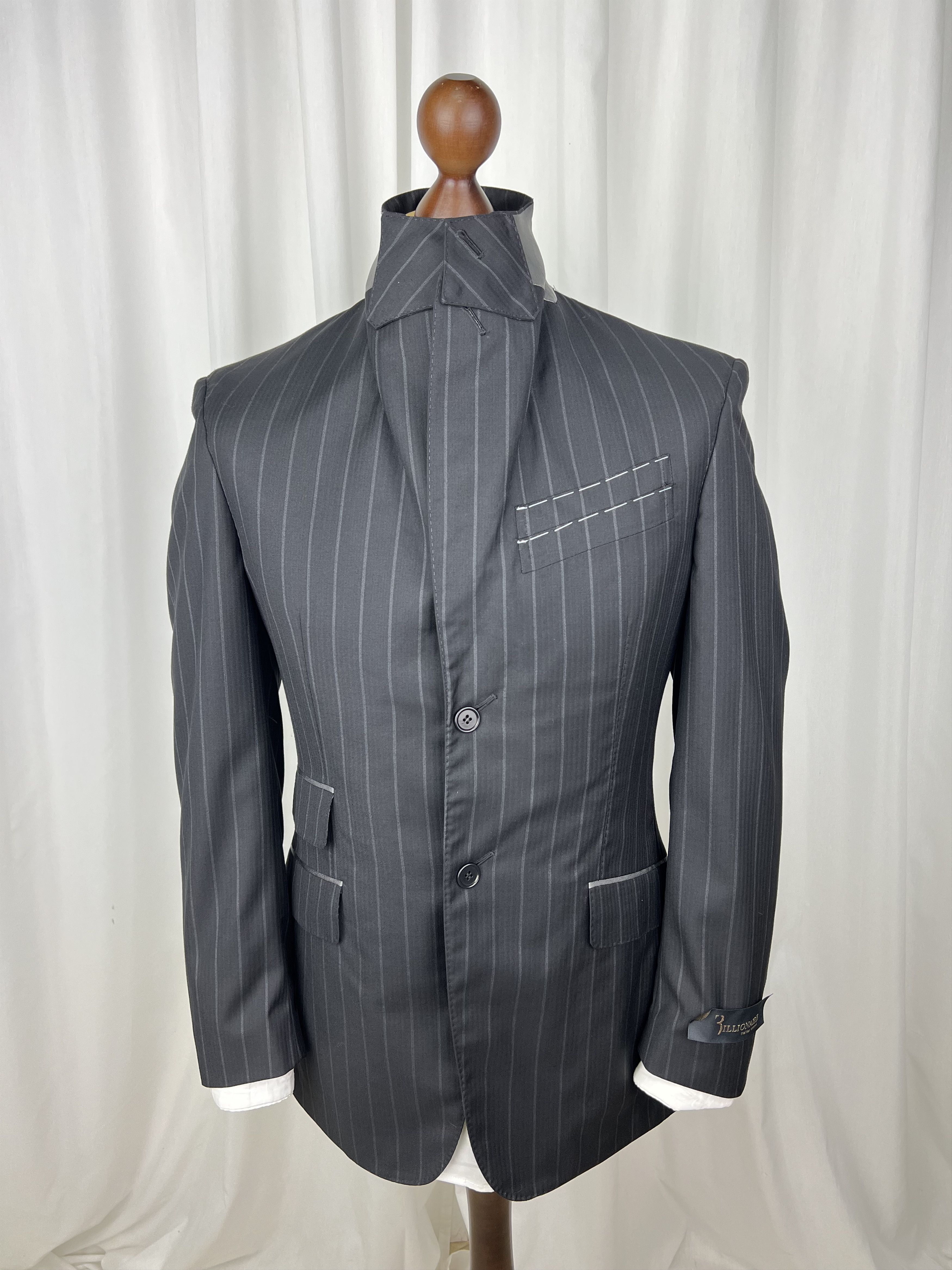 Billionaire Couture by Galasso Charcoal Striped 2-Piece Wool Suit Size 36R - 3 Thumbnail