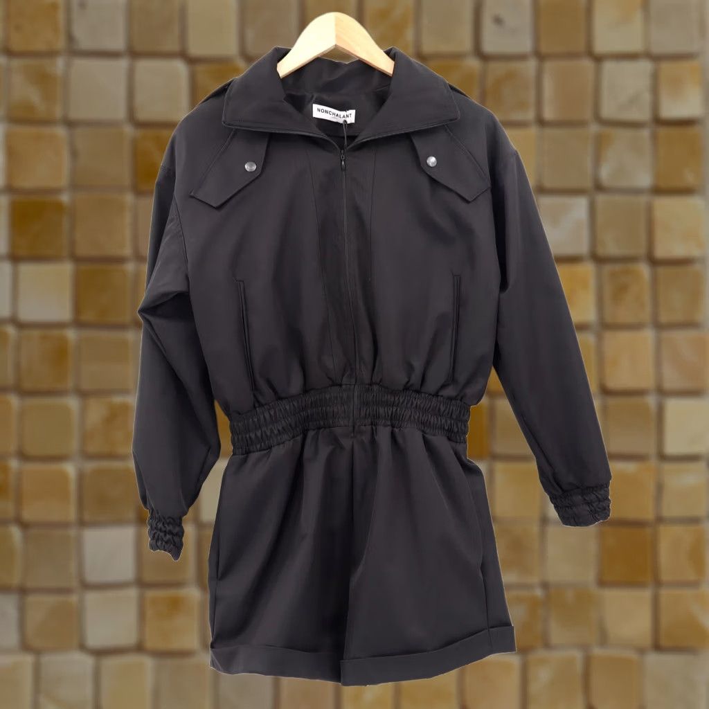 Vintage NONChalant Jaci Zip Up Satin Romper Black Sz S Women's One-Piece Size 28" / US 6 / IT 42 - 1 Thumbnail
