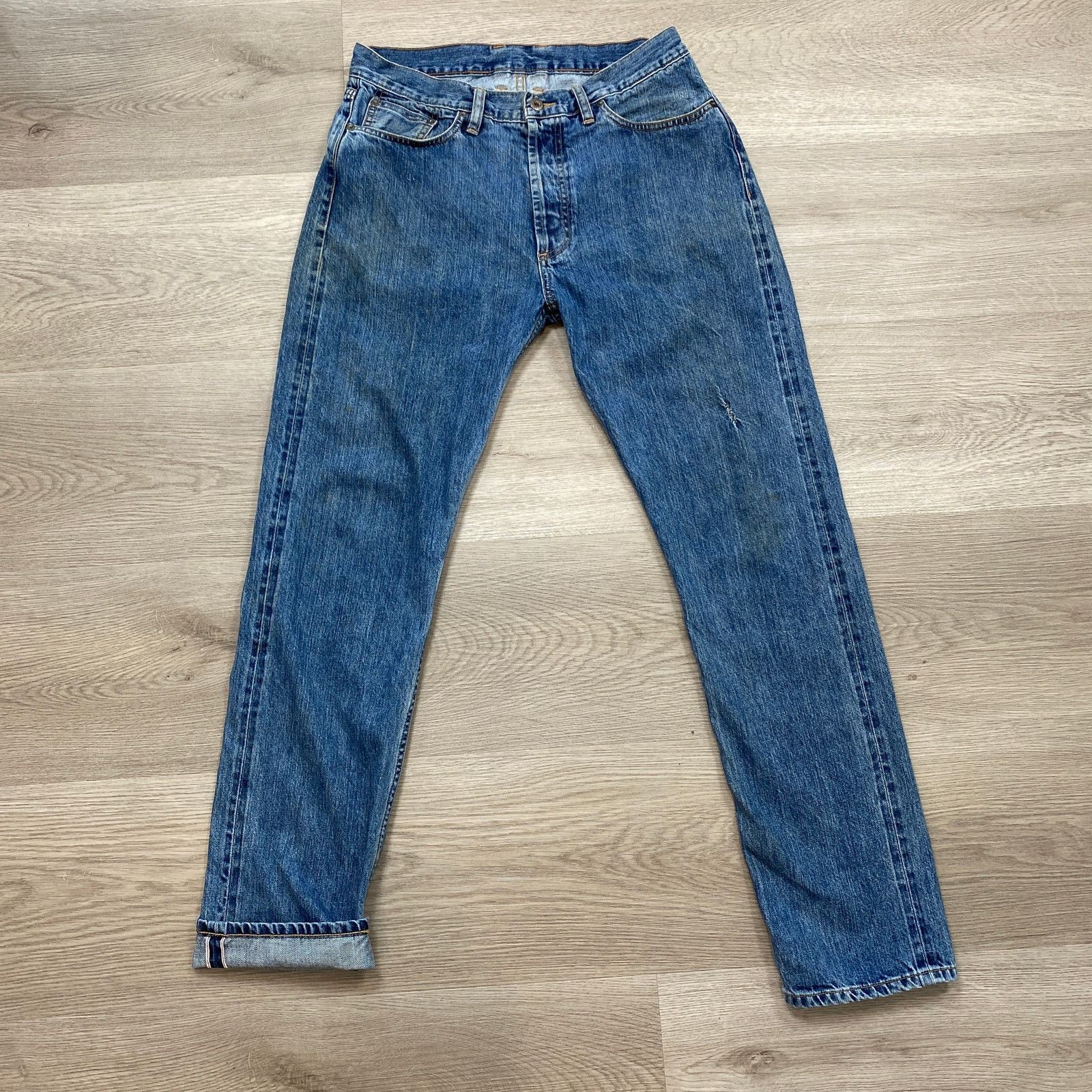 Image of 3Sixteen 3S Selvedge Classic Tapered Lightweight Jeans 31X32 in Blue, Men's