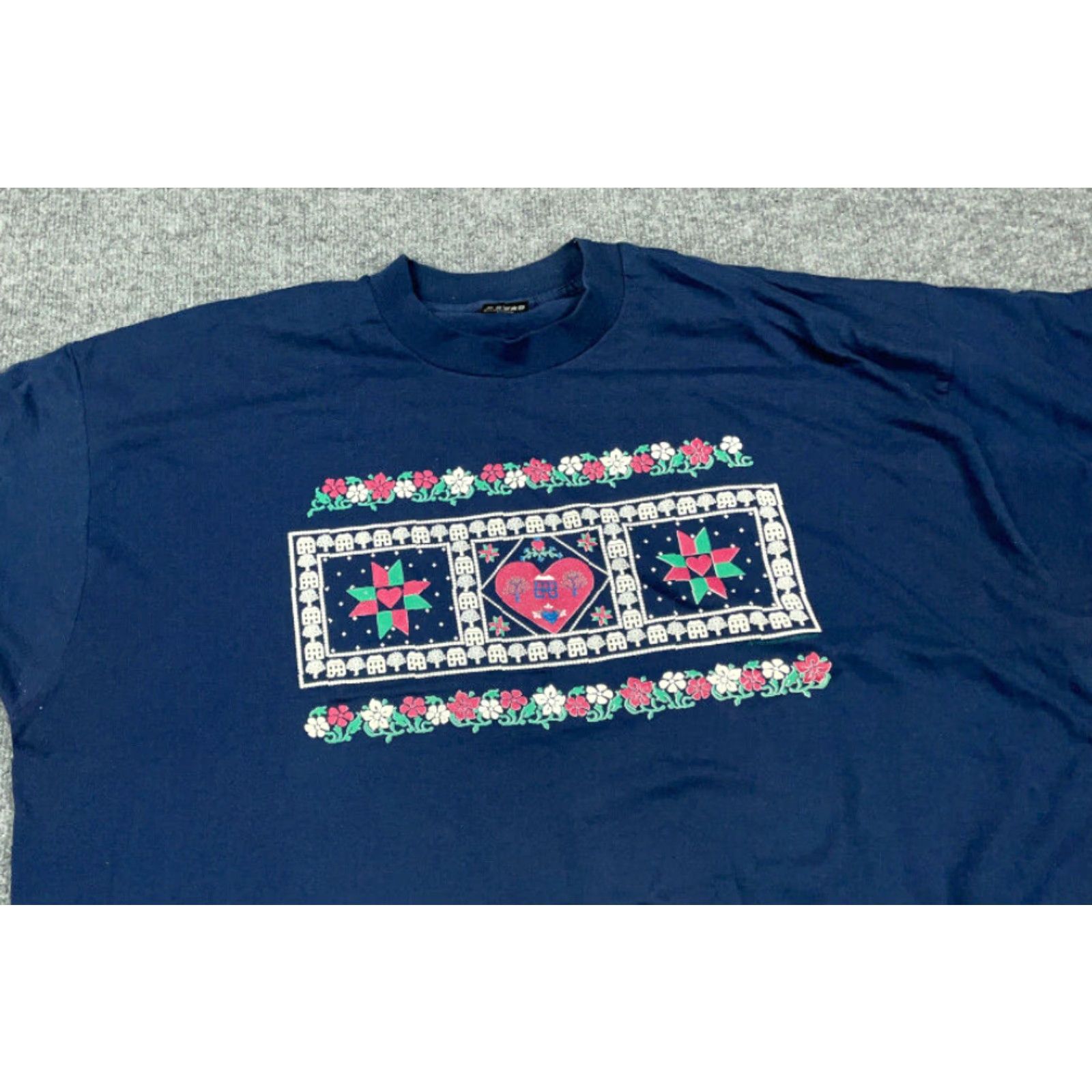 Fruit Of The Loom VTG 90s Dark Blue Flowers Puff Print T-Shirt Adult 3XL Single Stitch USA Made - Fruit of the Loom Shirt Mens Blue Floral Puff Print Cotton Blend Size US XXL / EU 58 / 5 - 3 Thumbnail