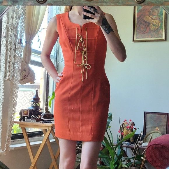 Vintage Tuan Le Duc Gamma Vintage wool orange mini dress size 1 Size XS / US 0-2 / IT 36-38 - 2 Thumbnail