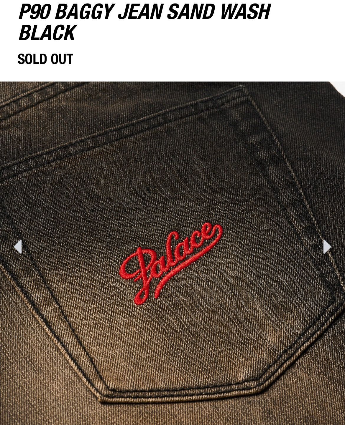 Palace PALACE P90 Baggy Jean Sand Wash Black Size 30 Sandwash Size US 30 / EU 46 - 2 Thumbnail
