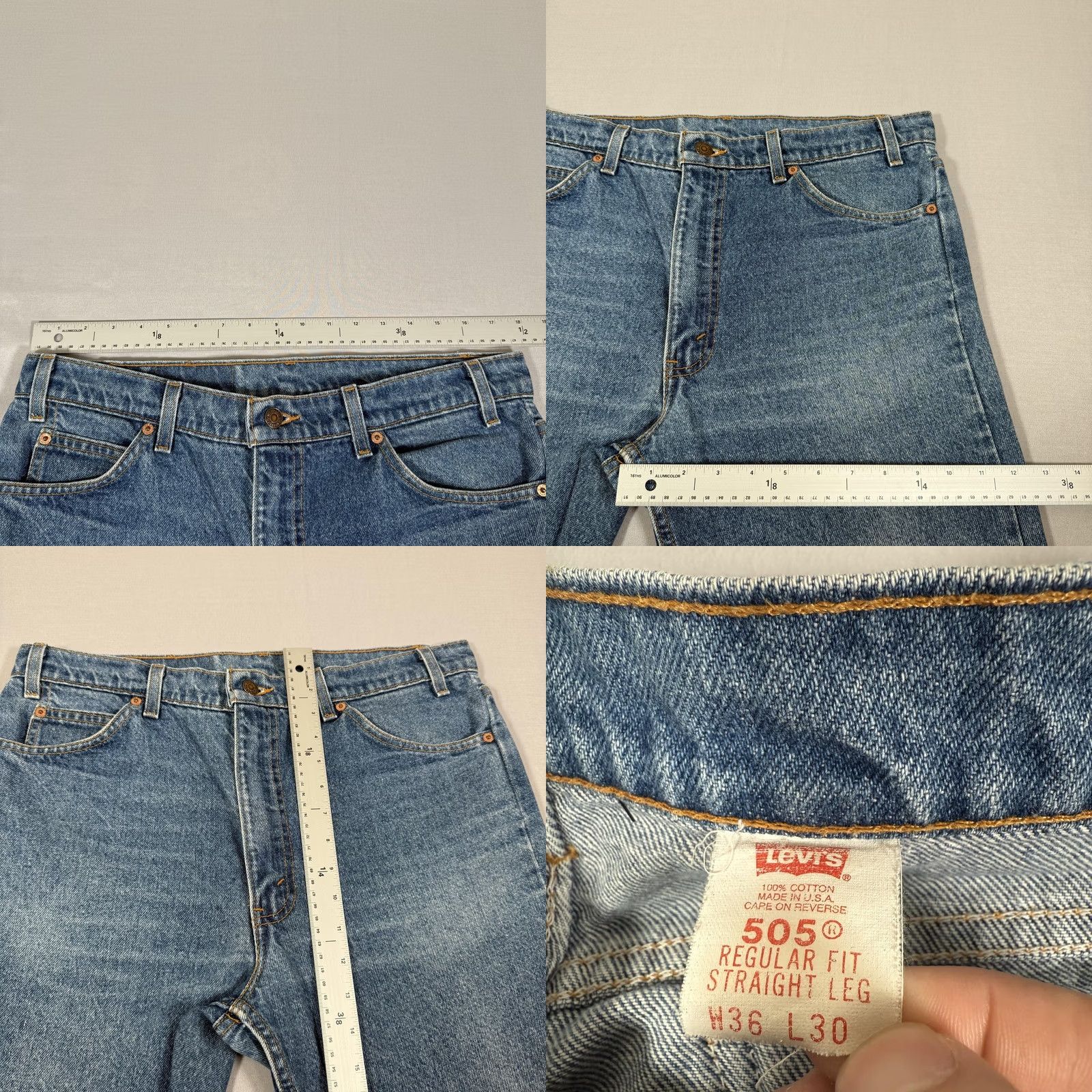 Levi's VINTAGE Levi's 505 Jeans Mens 36x30 Blue Straight Denim Pants 90s Regular Fit Cotton Denim Blue 5-Pocket Mens Size US 36 / EU 52 - 8 Thumbnail