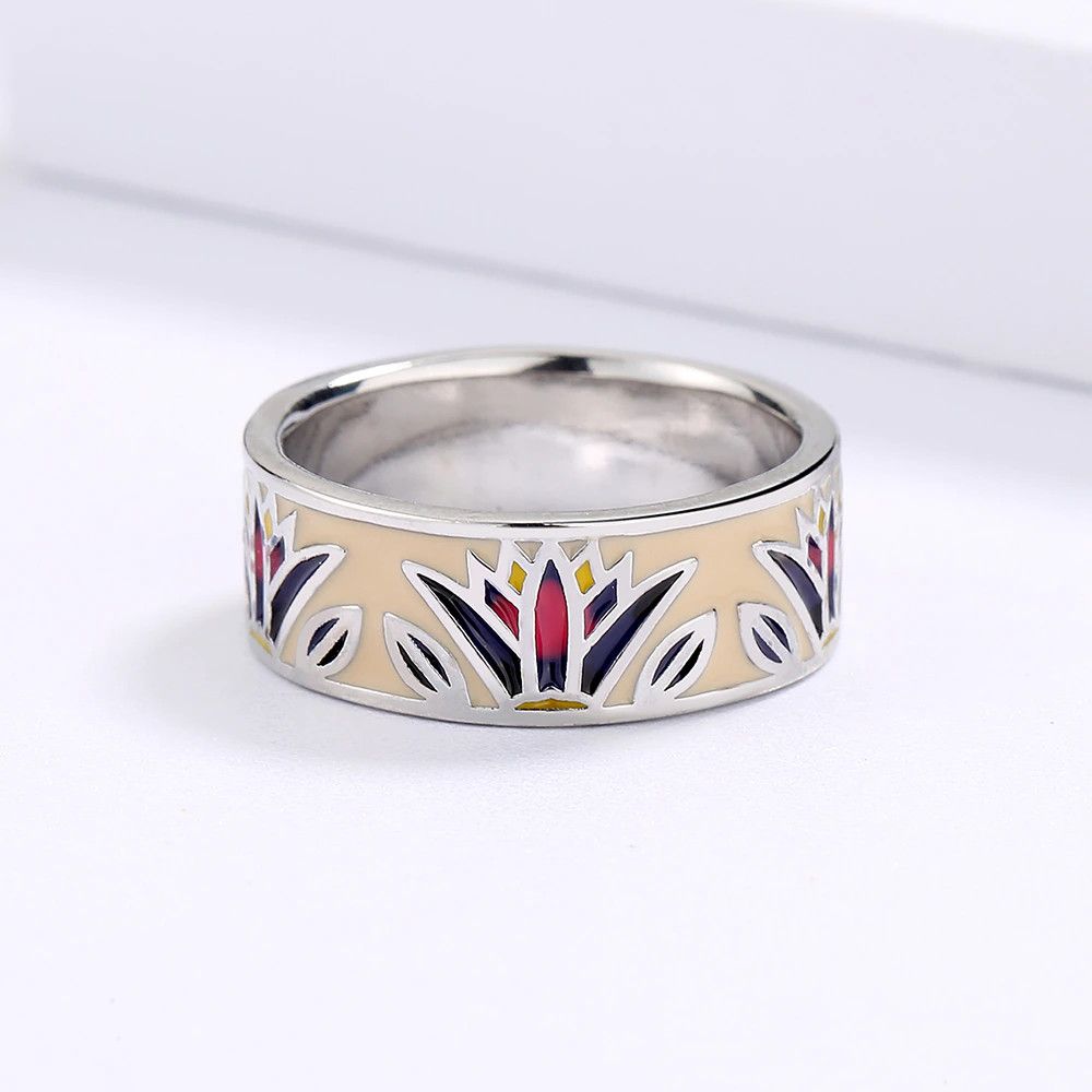 Jewelry Classic Grass Shape Handmade Enamel Ring Size ONE SIZE - 3 Thumbnail
