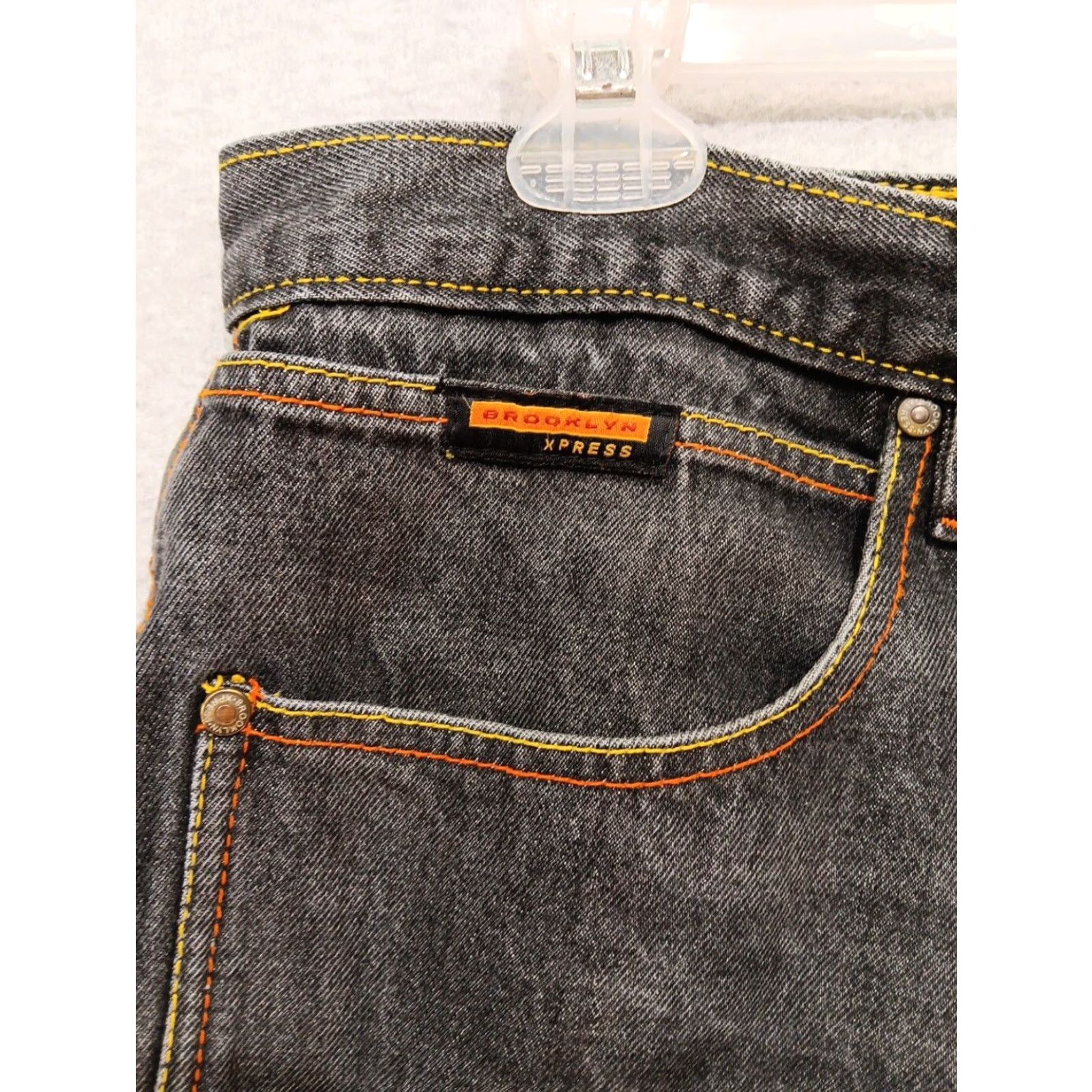 Express VINTAGE Brooklyn Xpress Wide-Leg Denim Jeans SZ 40x30 Black Embroidered Baggy Y2K Mens Size US 40 / EU 56 - 3 Thumbnail