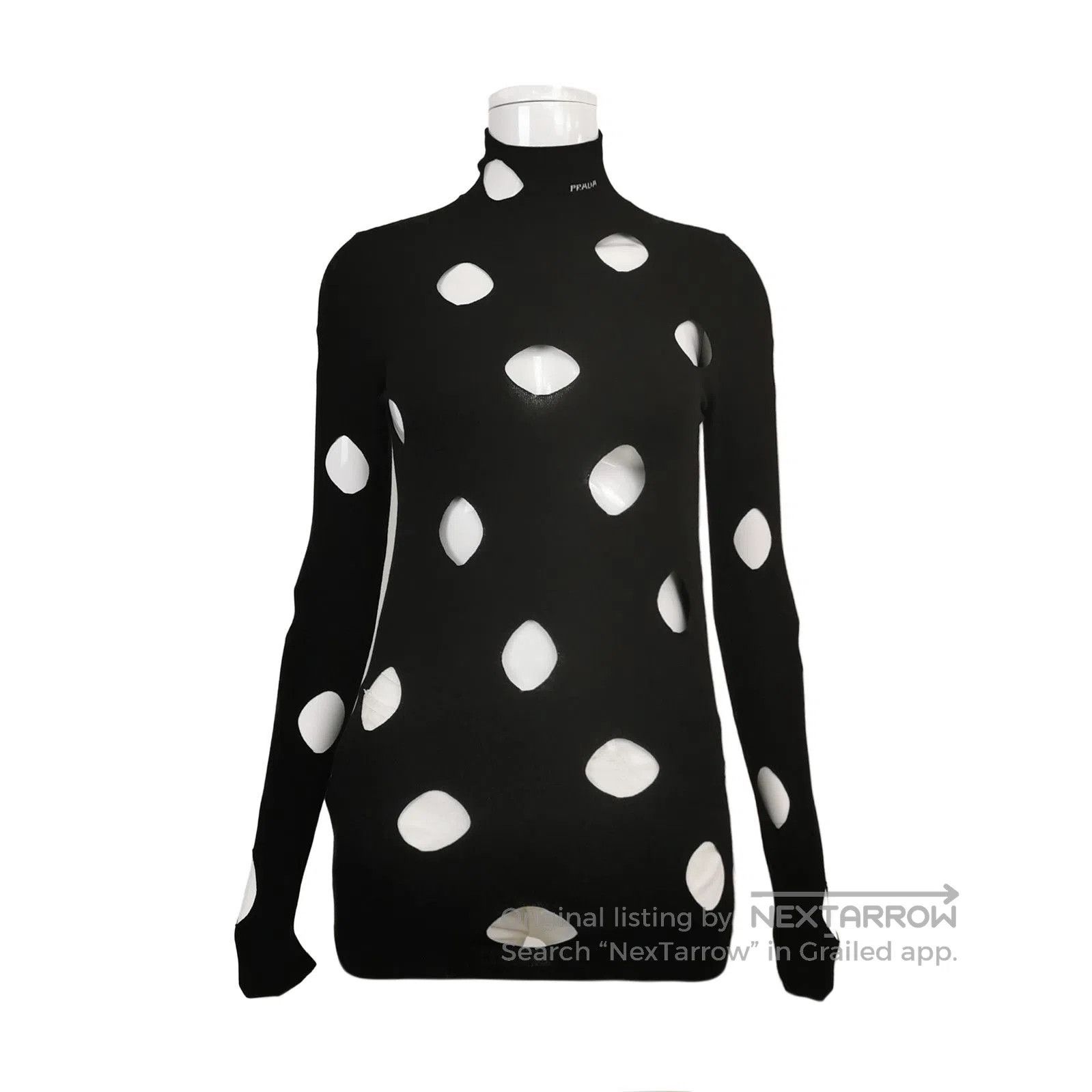 Prada Prada Black Hollow-Out Logo Knit Top . Size US L / EU 52-54 / 3 - 1 Thumbnail