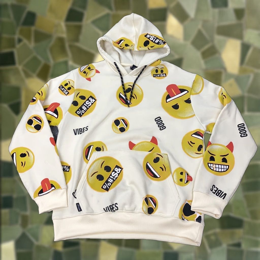 Southpole VINTAGE Southpole Hoodie Mens L Cream Good Vibes Emoji Devil Face Pullover Hooded Graphic Print Pockets 2K Size US L / EU 52-54 / 3 - 1 Thumbnail