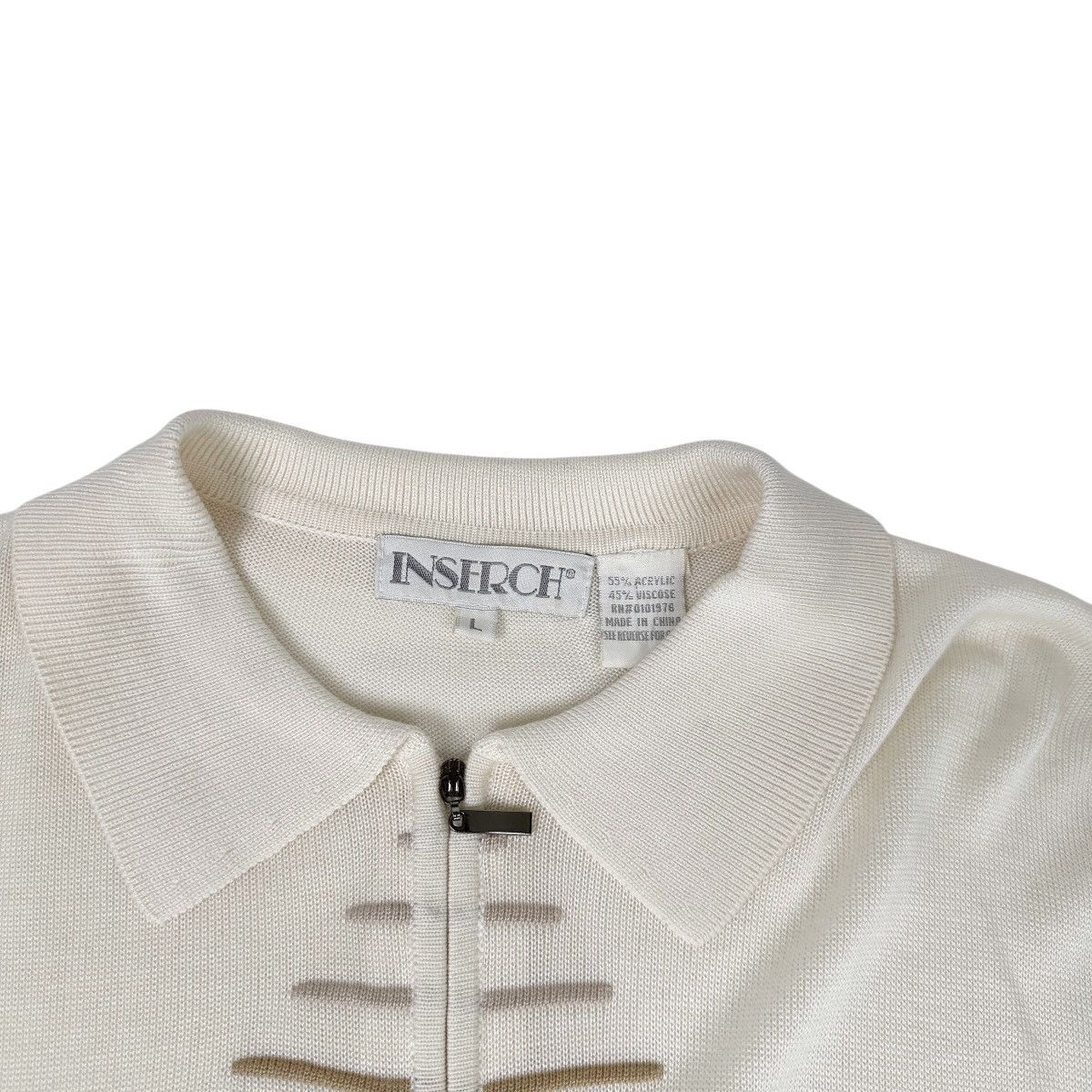 Vintage Vintage INSERCH Knit Polo Shirt Cream Geometric Pattern 90s Size US L / EU 52-54 / 3 - 3 Thumbnail