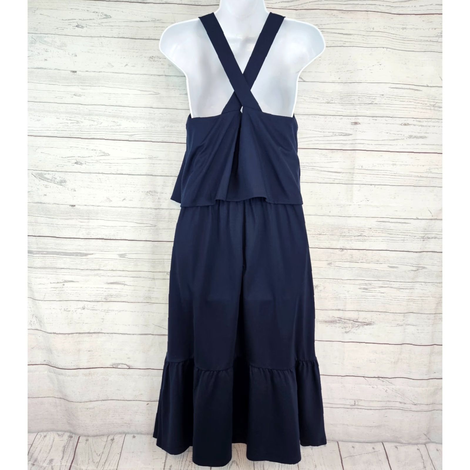 J. Jill J Jill Dress Small Solid Blue Sleeveless Tiered Cross Strap A-Line Womens Size S / US 4 / IT 40 - 3 Thumbnail