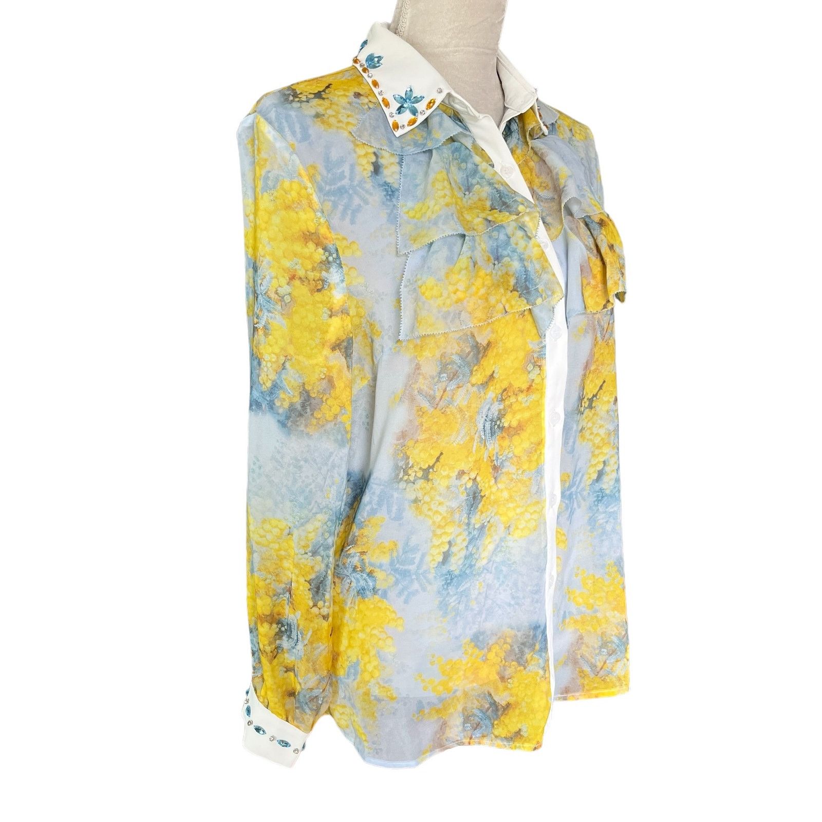 Other UVM Blouse Button Down Semi Sheer L Crystals Boho Retro Size L / US 10 / IT 46 - 6 Thumbnail