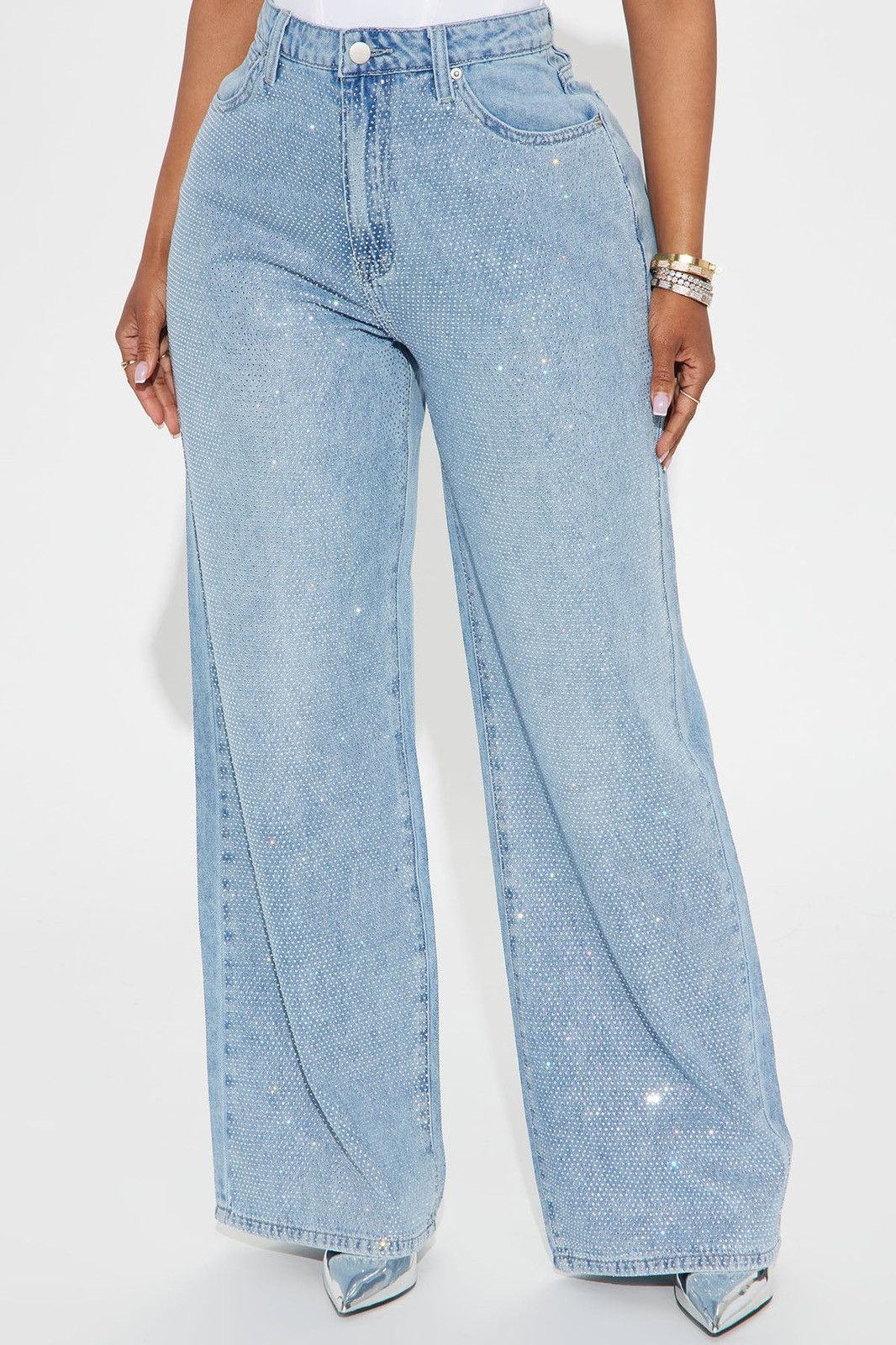 Fashion Nova Fashion Nova Baggy Jeans Size 15 Light Wash Embellished Size 38" / US 16 / IT 52 - 3 Thumbnail