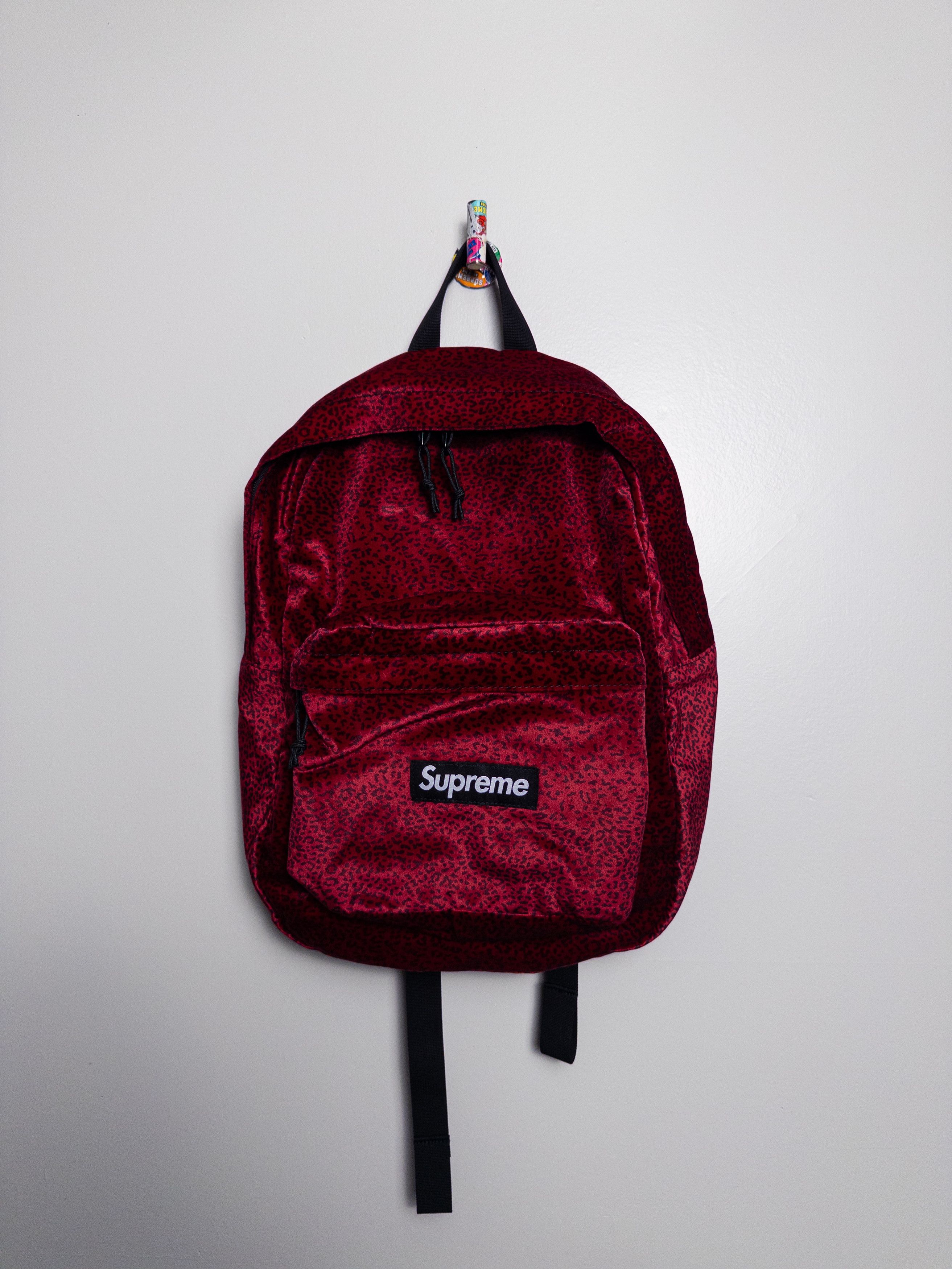 Supreme RED LEOPARD VELVET BACKPACK | Grailed
