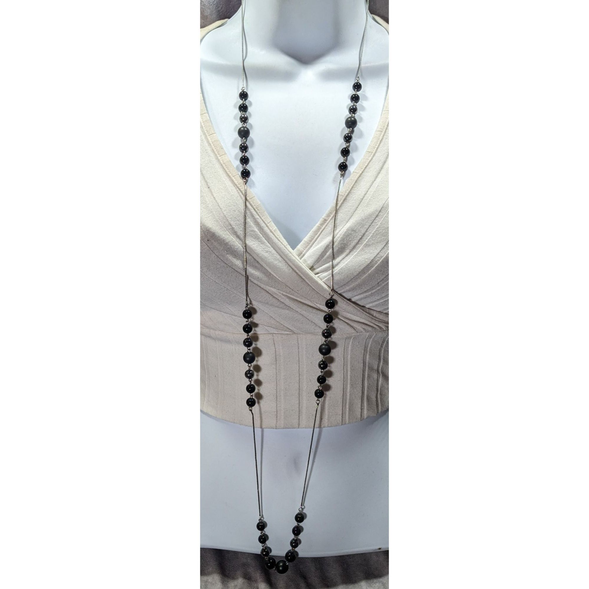 Other Elegant Opera Station Necklace Black Beads On Silver Tone Sn Size ONE SIZE - 1 Thumbnail