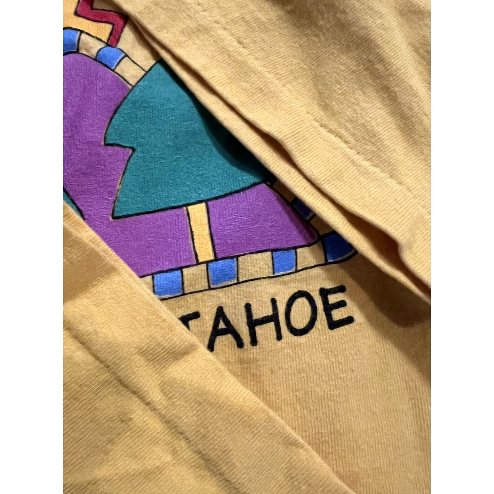 Vintage VINTAGE Chris Antoine Lake Tahoe Travel Art T Shirt Large Yellow Mens Cotton Signal Sports 1980s Art Size US L / EU 52-54 / 3 - 6 Thumbnail