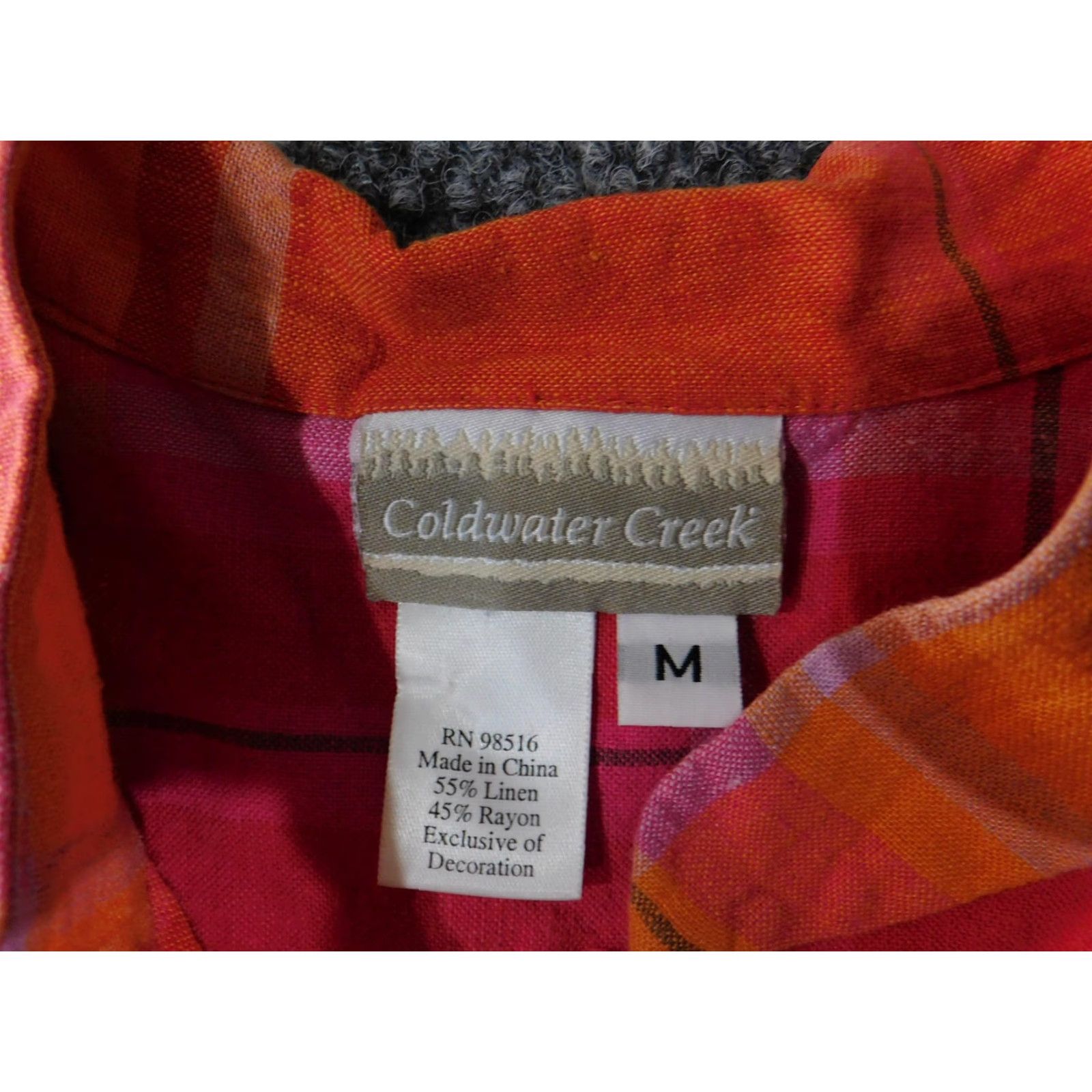 Coldwater Creek VINTAGE Coldwater Creek Shirt Womens Medium Orange Plaid Linen Rayon Embroidered Floral Size M / US 6-8 / IT 42-44 - 6 Thumbnail