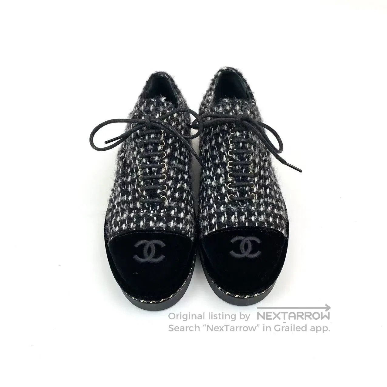 Chanel Chanel Tweed chain gray and black color-blocking loafers| Size US 5.5 / IT 35.5 - 2 Thumbnail