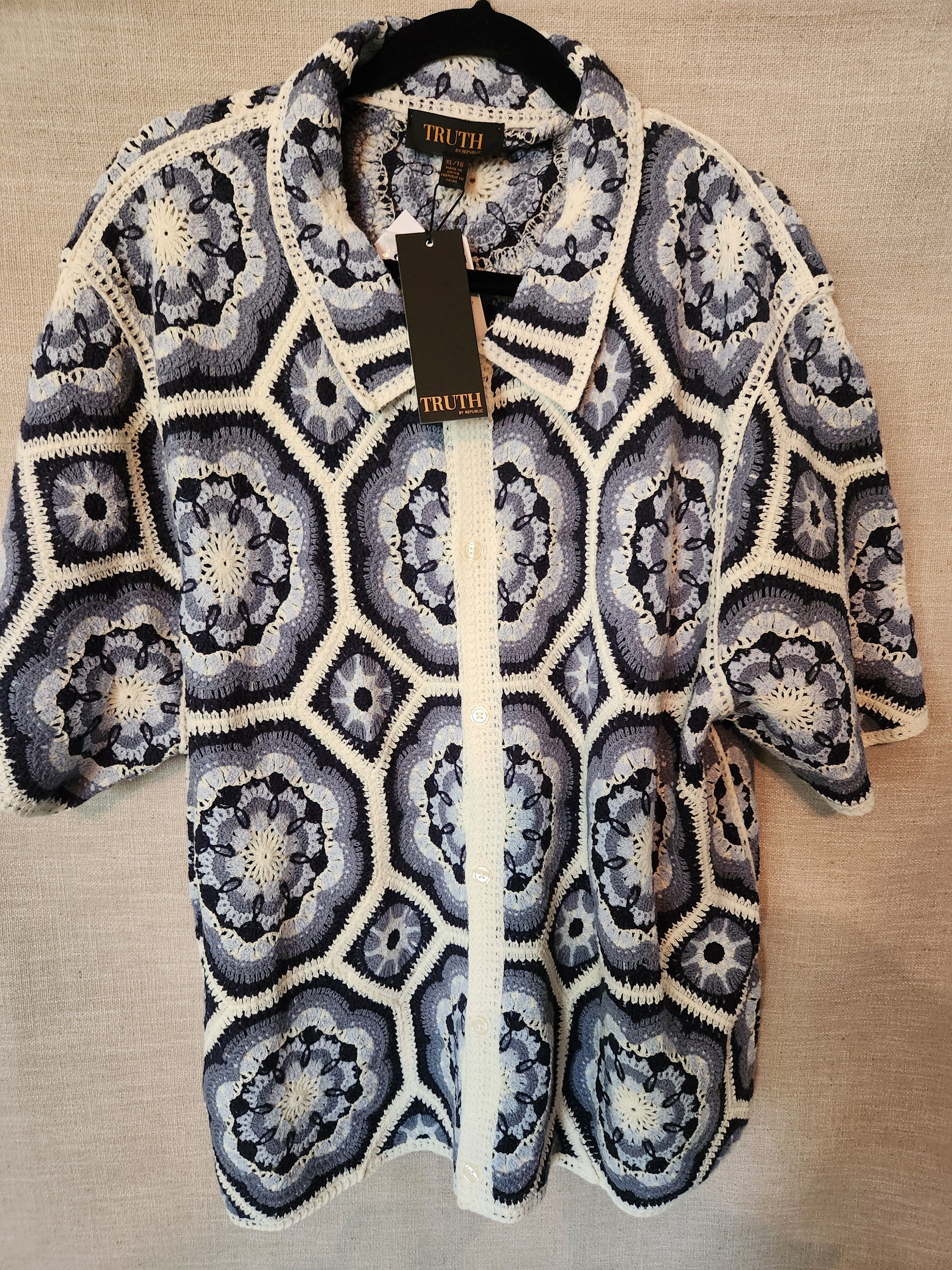 Other NWT Truth Crochet Cotton Blend Blue & White SS Shirt Size US XL / EU 56 / 4 - 1 Thumbnail