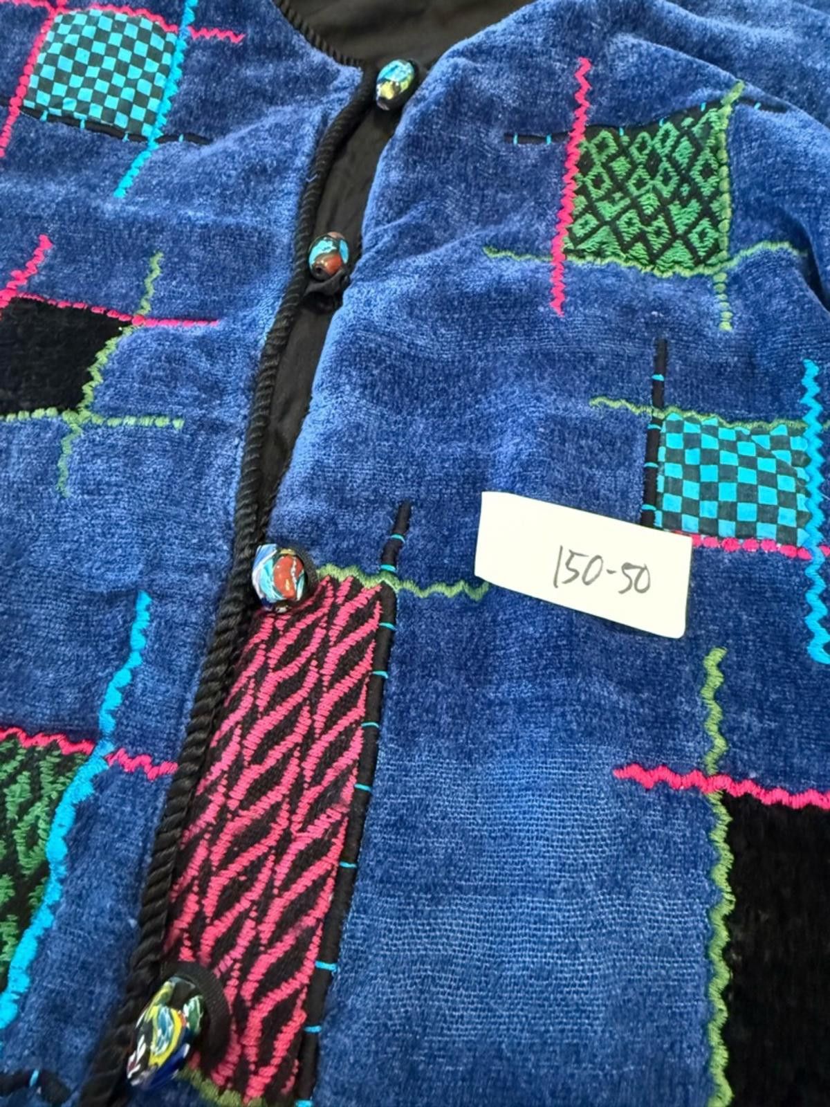 Other Velour plush patchwork cardigan jacket wearable art SZ LG Size L / US 10 / IT 46 - 9 Thumbnail