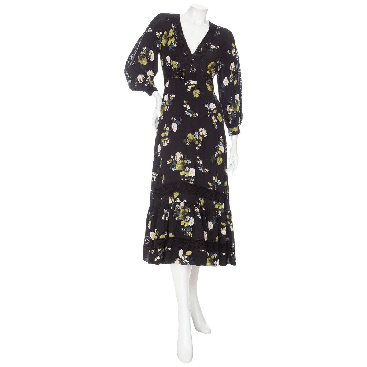 Erdem Erdem Magdalene Silk Floral Print Long Sleeve Midi Dress Size S / US 4 / IT 40 - 1 Thumbnail