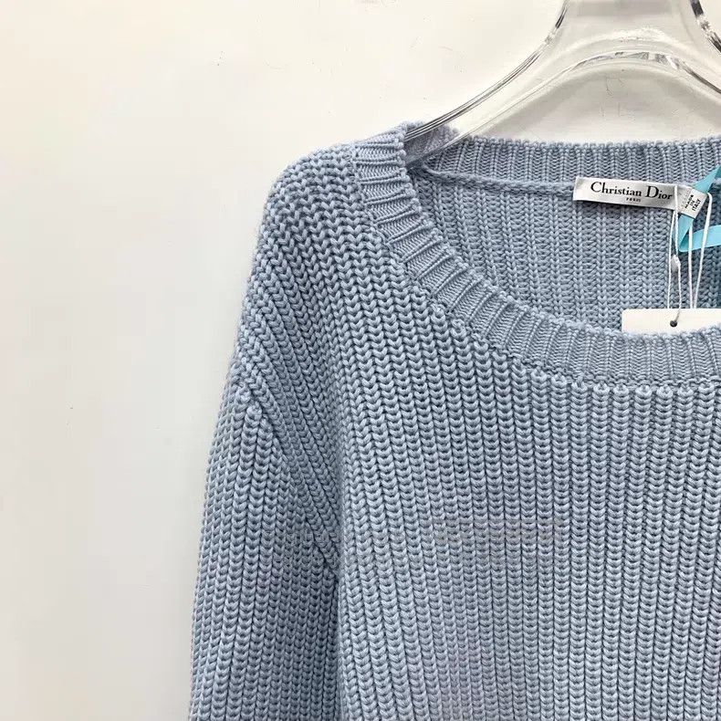 Dior Dior Light blue irregular lace design wool round neck long Size XXS / US 00 / IT 34 - 3 Thumbnail