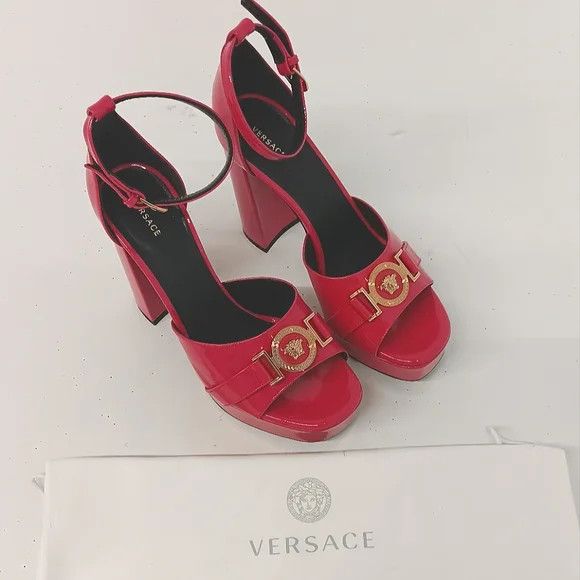 Versace Versace Medusa Logo Pink Patent Leather Platform Heels US8 Size US 8 / IT 38 - 2 Thumbnail