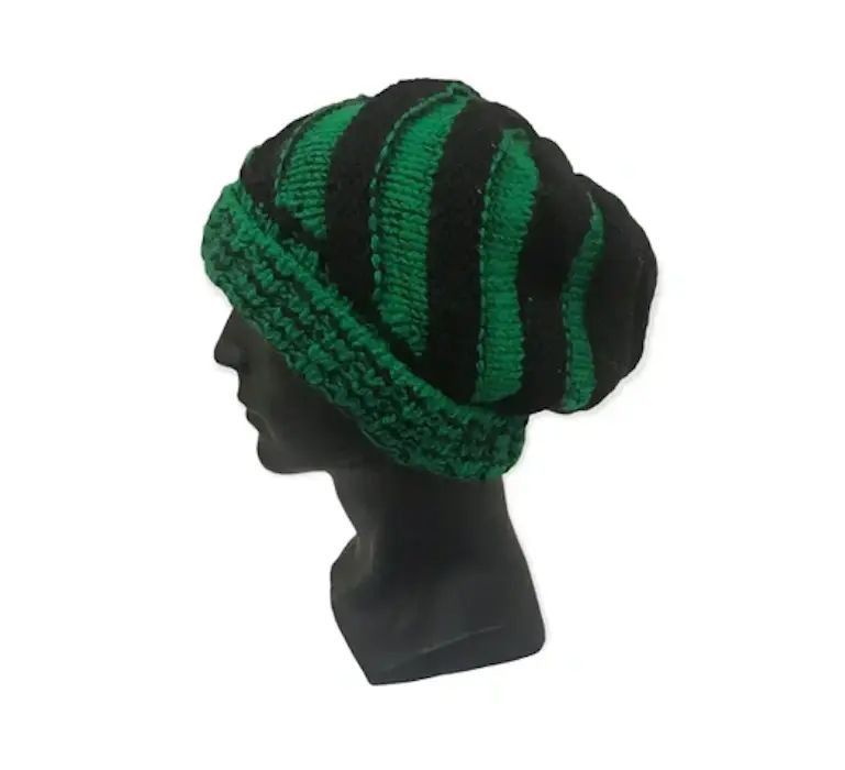 image of Stripe Design Knit Beanie Hat, Men's