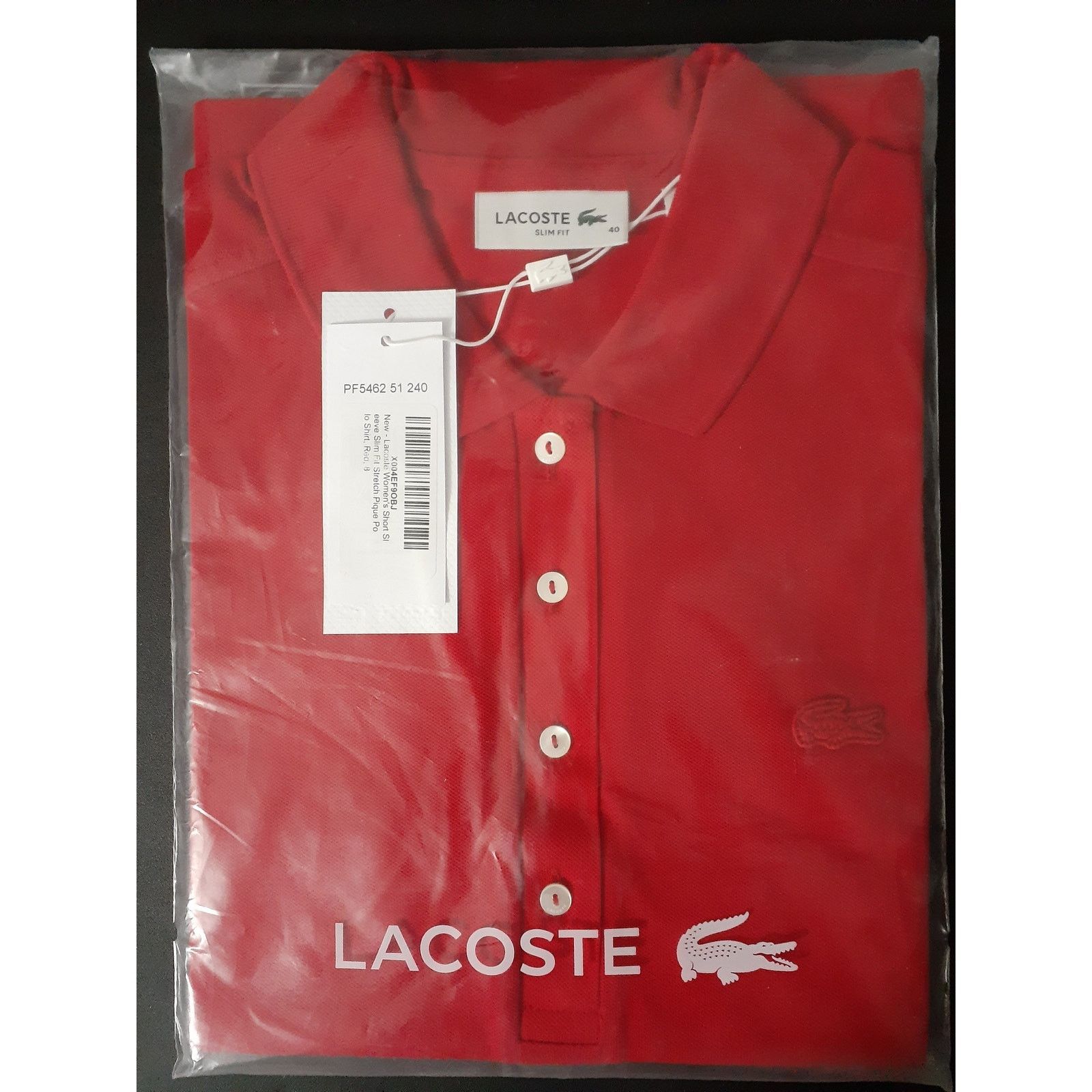 Lacoste Lacoste Women's Slim Fit Stretch Mini Pique Polo Shirt Red 8 Size M / US 6-8 / IT 42-44 - 2 Thumbnail