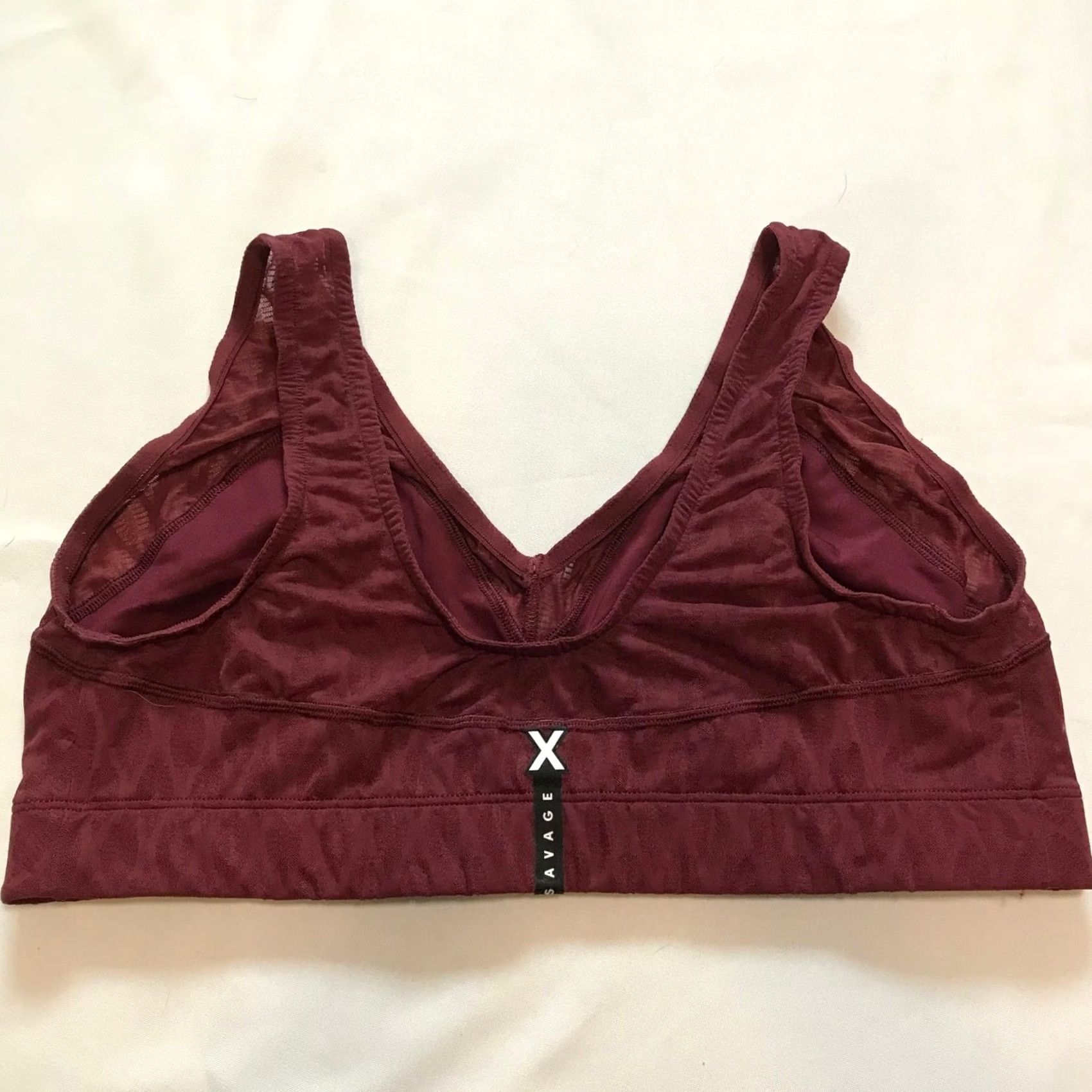 Vintage Savage X Fenty Burgundy Jacquard Sports Bra Plus Size 1X Women Activewear Racerback PullOver Wireless Knit Stretch Breathable Logo Size ONE SIZE - 3 Thumbnail
