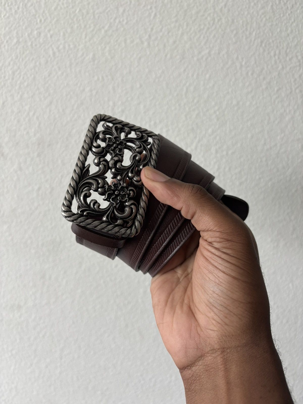 Vintage Vintage Style Leather Belt Floral Silver Buckle Size ONE SIZE - 1 Thumbnail