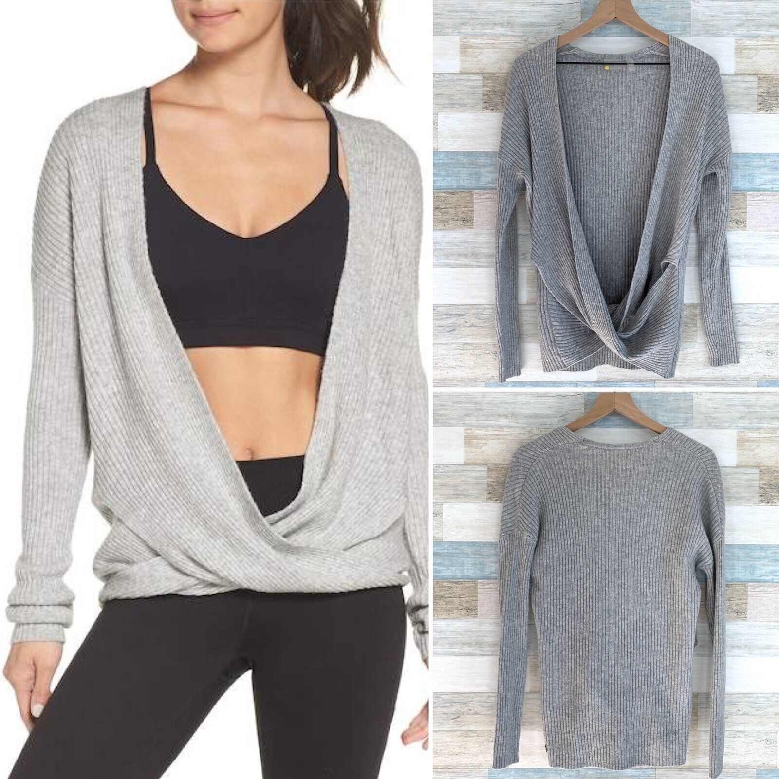 Other Zella Wrap Sweater Gray Ribbed Surplice V Neck Womens XXS Size XXS / US 00 / IT 34 - 1 Thumbnail