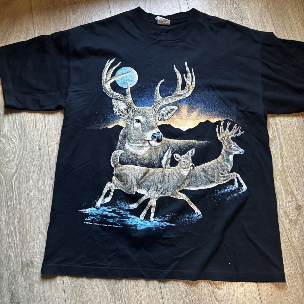 Vintage Vintage 1990s Big Print Graphic Deer Nature T Shirt Size US XL / EU 56 / 4 - 1 Thumbnail