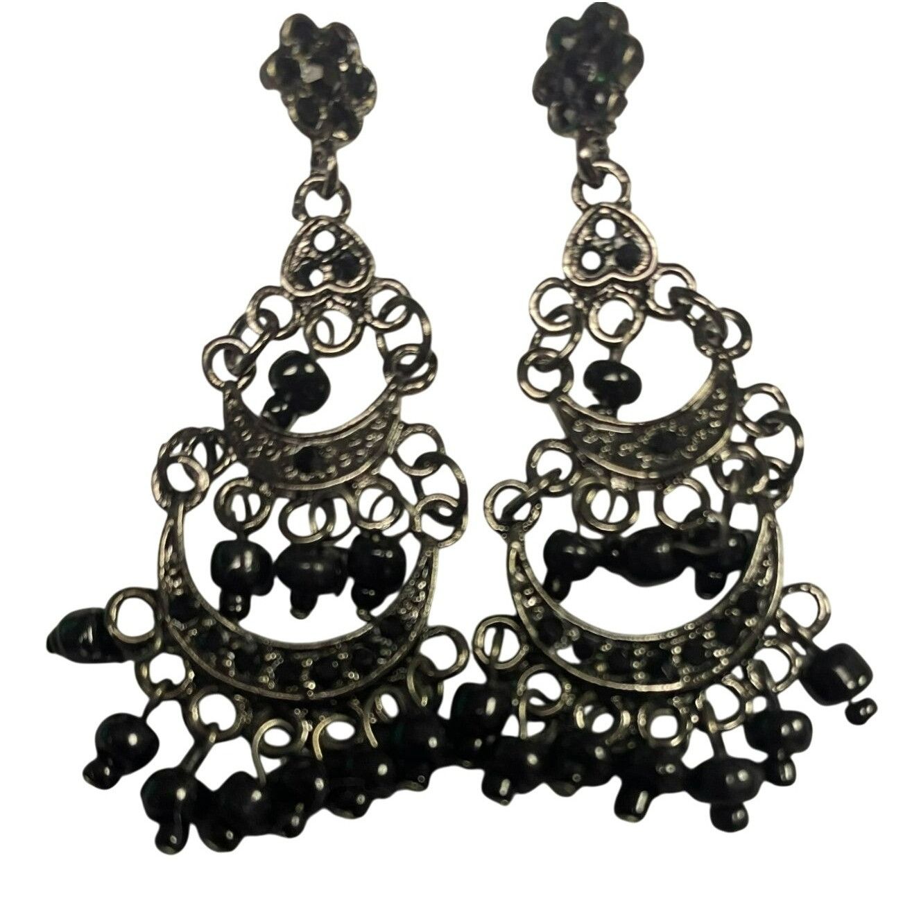 Other Silver tone Black Beaded Chandelier Boho Earrings NWT Size ONE SIZE - 2 Thumbnail