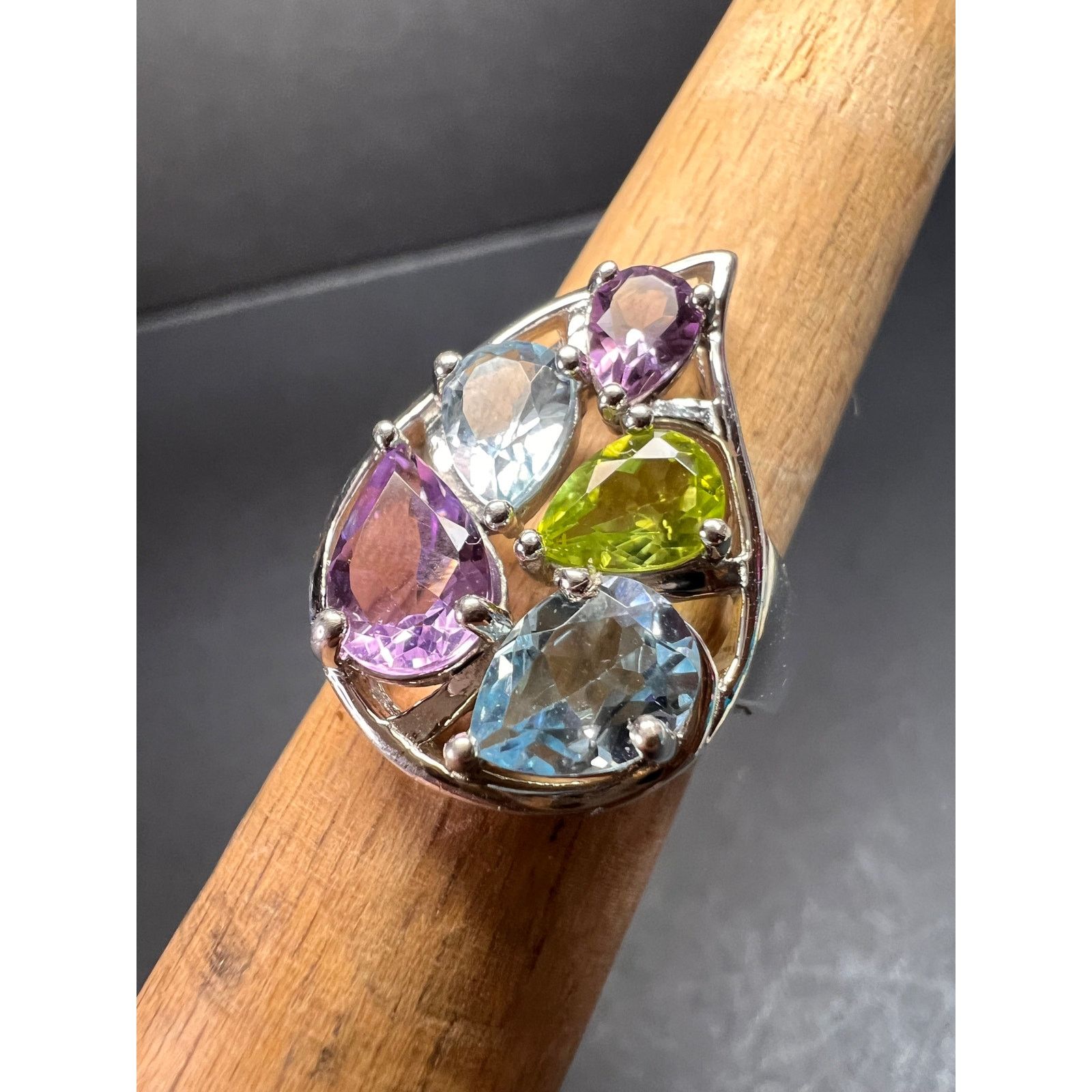 Other Vintage multi gemstone sterling silver cluster ring size 7 Size ONE SIZE - 9 Thumbnail