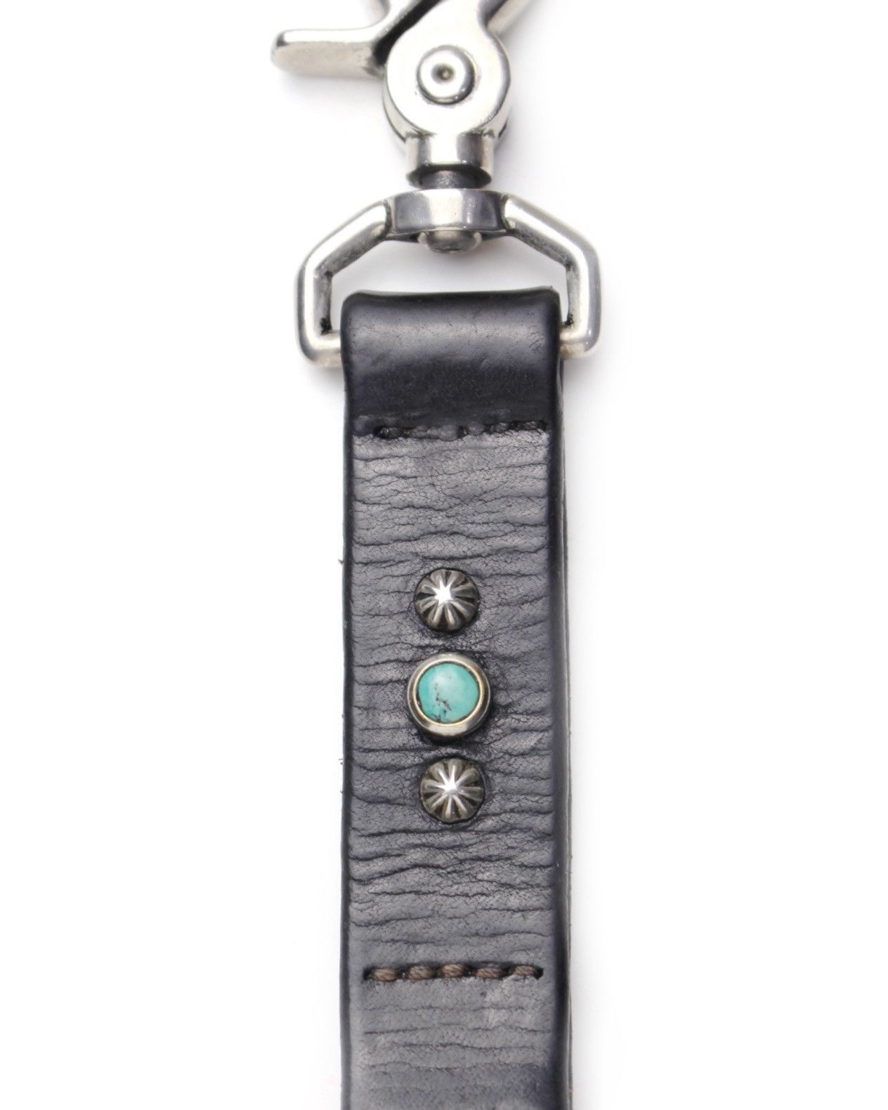 Vintage 2000S HTC BLACK LEATHER KEY STRAP WITH TURQUOISE STUD Size ONE SIZE - 5 Thumbnail