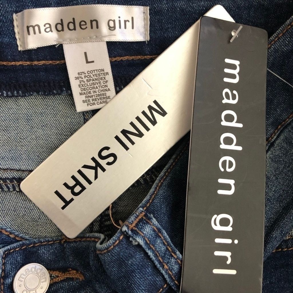 Madden NYC NWT Madden Girl Mini Skirt Raw Hemline Cotton Denim Blue L Size 34" / US 12 / IT 48 - 8 Thumbnail