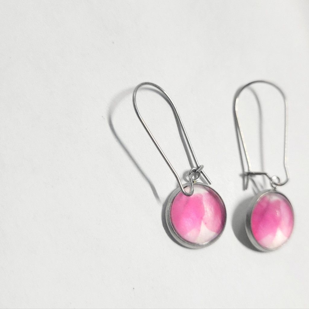 Handmade Artisan made pink watercolor leaf latch back drop earrings Size ONE SIZE - 3 Thumbnail