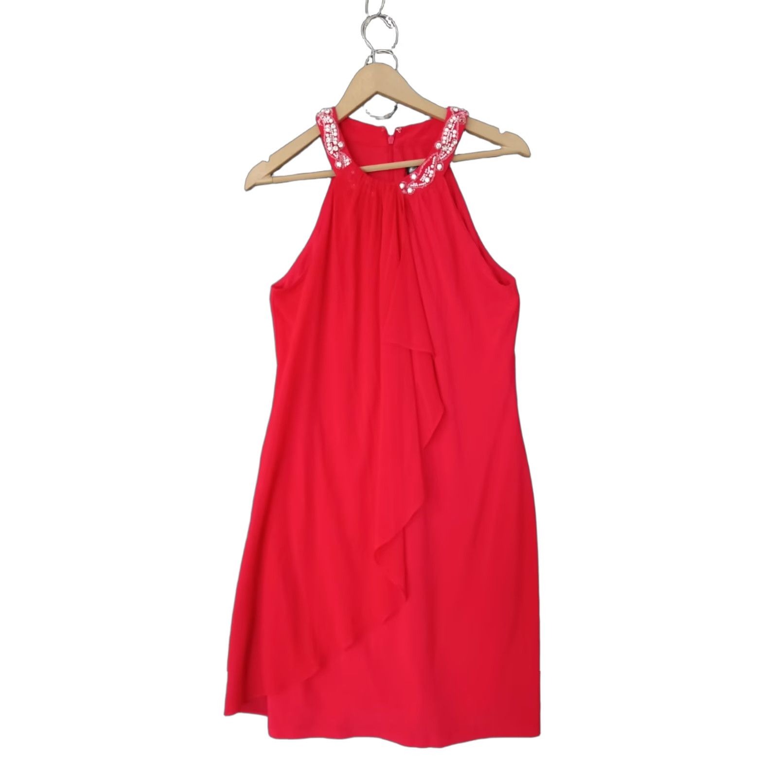 Adrianna Papell VINTAGE Hailey by Adrianna Papell Halter Chiffon Dress Shirt Women Size 10 Red Pearl Neckline Knee Length Zipper Vintage: Yes Size L / US 10 / IT 46 - 1 Thumbnail