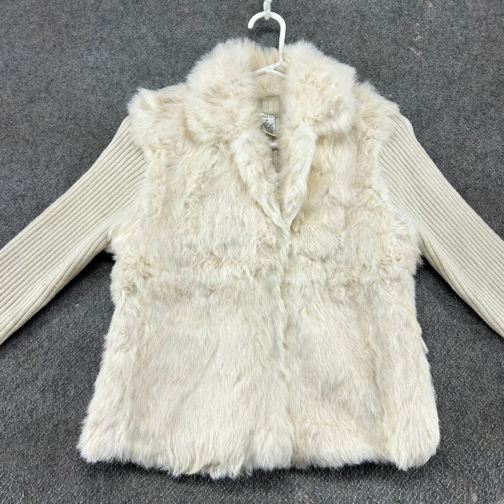 Vintage VINTAGE Frost Jacket Womens M White Wool Ribbed Knit Real Rabbit Fur Sweater Y2K Size M / US 6-8 / IT 42-44 - 3 Thumbnail