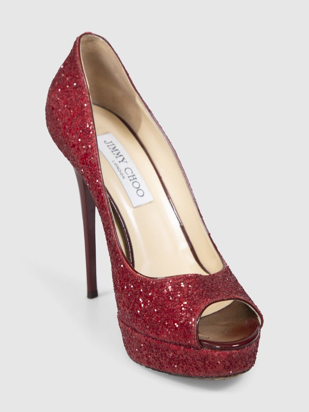 Jimmy Choo Red Glitter Platform Heels Size US 8 / IT 38 - 1 Thumbnail