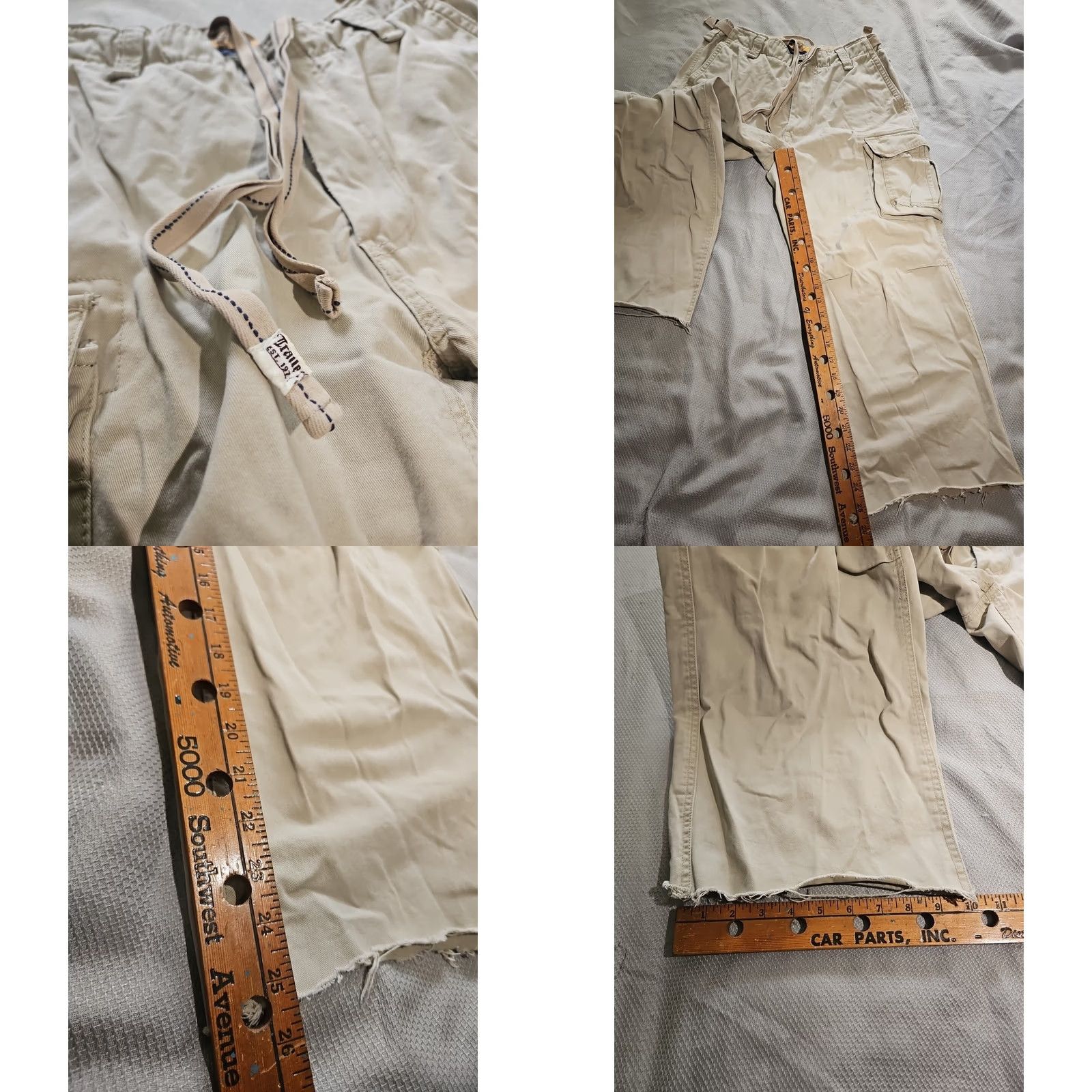 Denime VINTAGE Trailer Jeans Mens 34x32 Beige Pants Khaki Heavyweight Cargo Denim Distressed Hem Jeans Regular 5-Pocket Belt Loops Logo Zipper Mens Size US 34 / EU 50 - 8 Thumbnail