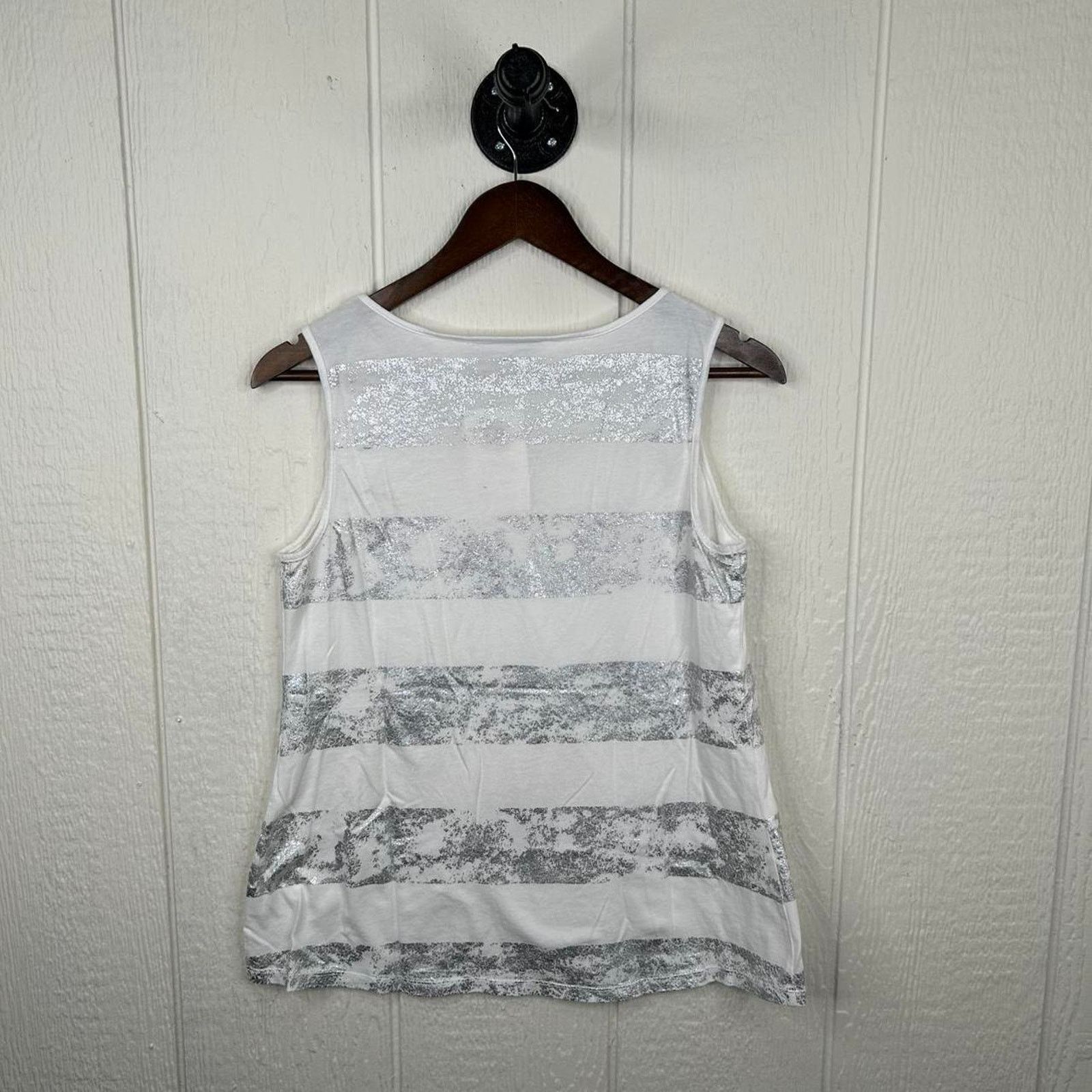 Other Vintage Y2K White & Silver Striped Boho Loose Tank Top Small Size S / US 4 / IT 40 - 3 Thumbnail