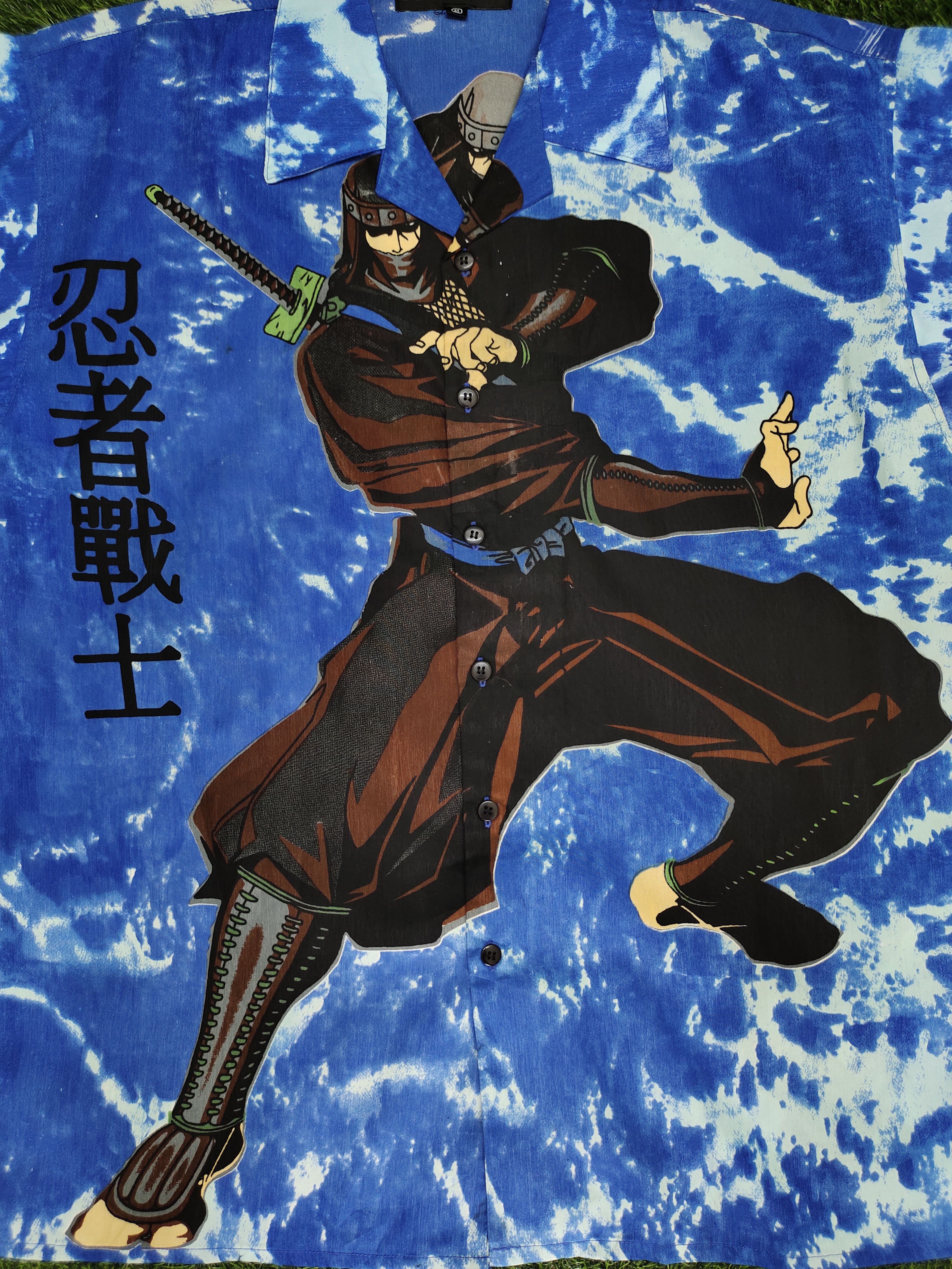 Vintage Ninja Warrior Anime Print Oversize Shirt, image size:3500x4667