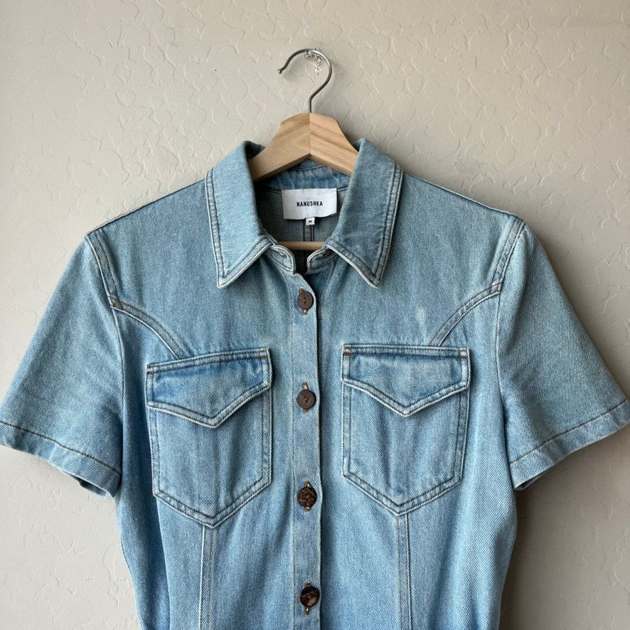 Nanushka Nanushka Dress Denim Short Sleeve 80s Wash Blue Belted M Size M / US 6-8 / IT 42-44 - 3 Thumbnail