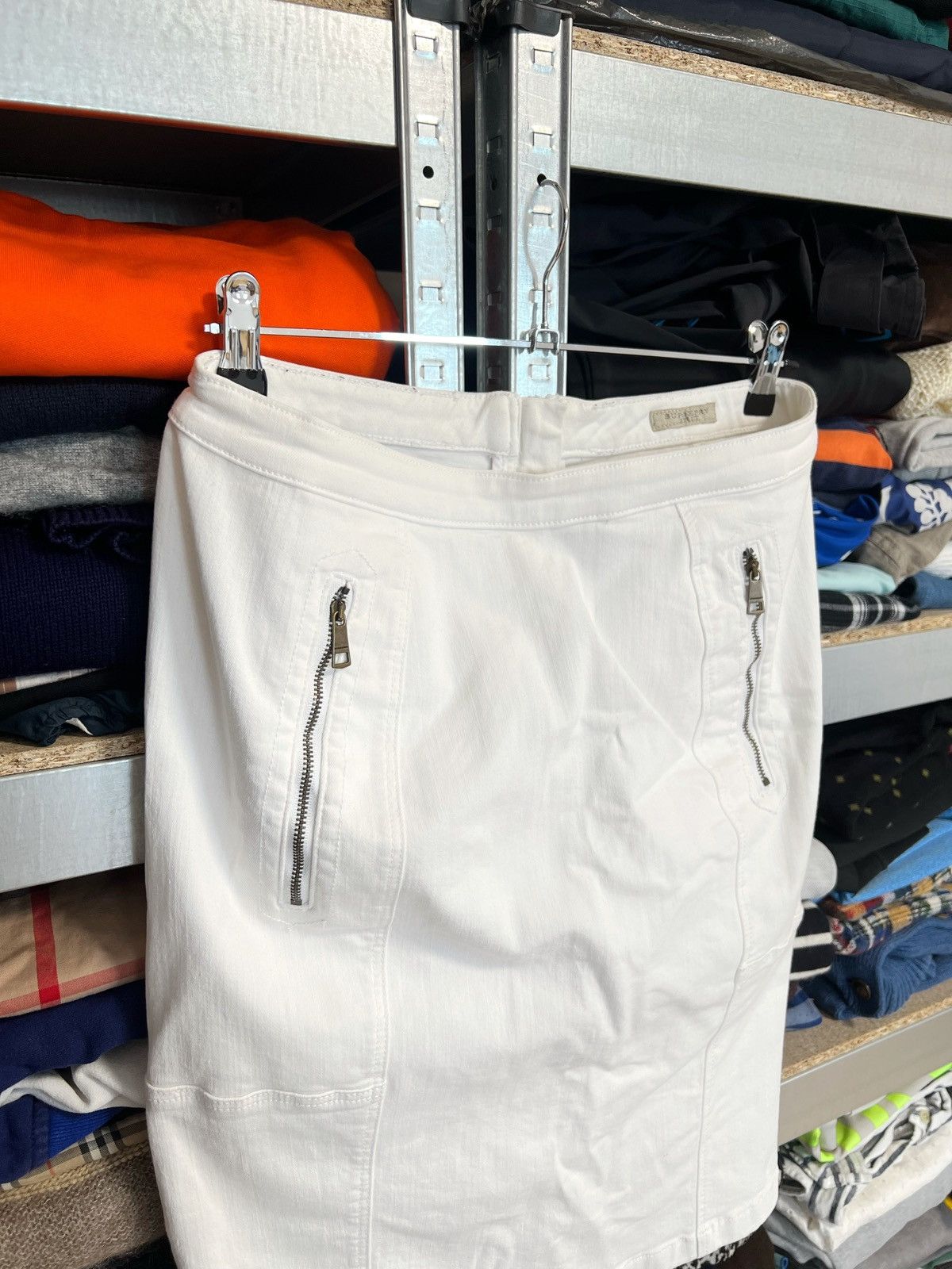 Burberry × Vintage Burberry Brit White Jean Midi Skirt Zip Women's Size 28" / US 6 / IT 42 - 2 Thumbnail