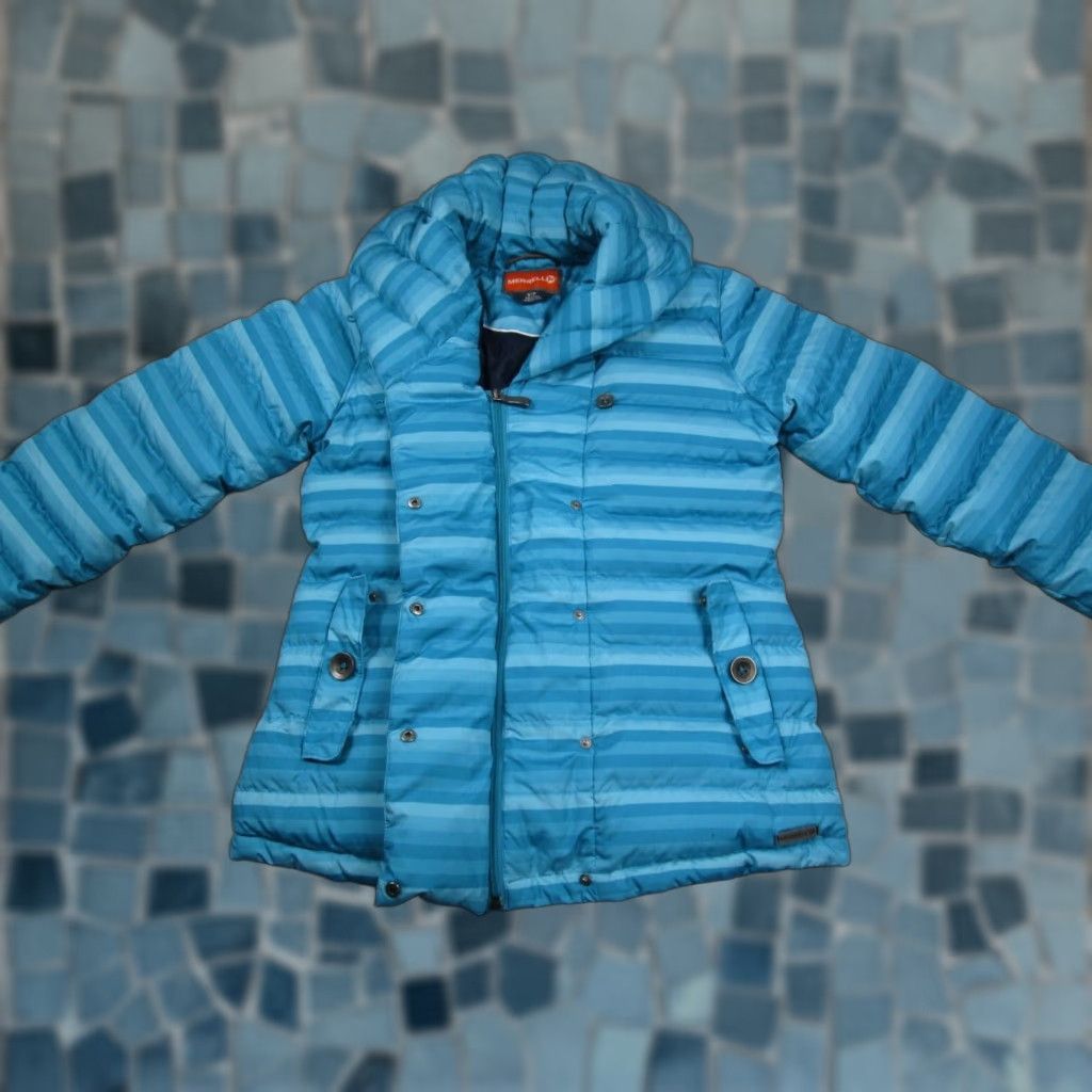 Merrell Merrell Down Jacket Womens Small Blue Striped Full Zip Snap Button Pockets Size S / US 4 / IT 40 - 1 Thumbnail