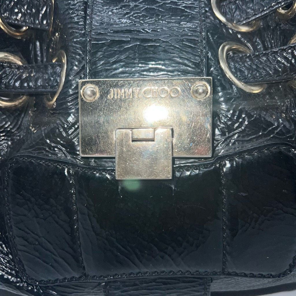 Jimmy Choo JIMMY CHOO RAMONA BLACK PATENT LEATHER CRINKLE SHOPPING HAND Size ONE SIZE - 2 Thumbnail